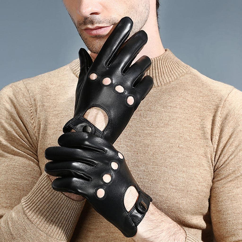 pistro pistro Mens Vintage Leather Driving Gloves Lined Screen Touch Drive Gosling Gloves - Black, L