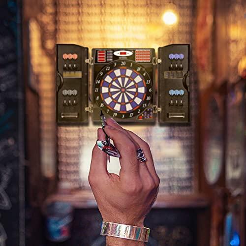 WIN.MAX WIN.MAX Electronic Dart Board Cabinet Set, LED Electric Digital Soft Tip Dart Boards for Adults with Cabinet, up to 16 Players, 38 Games and 211 Variations with 12 Soft Tip Dartboard Set (Silver)