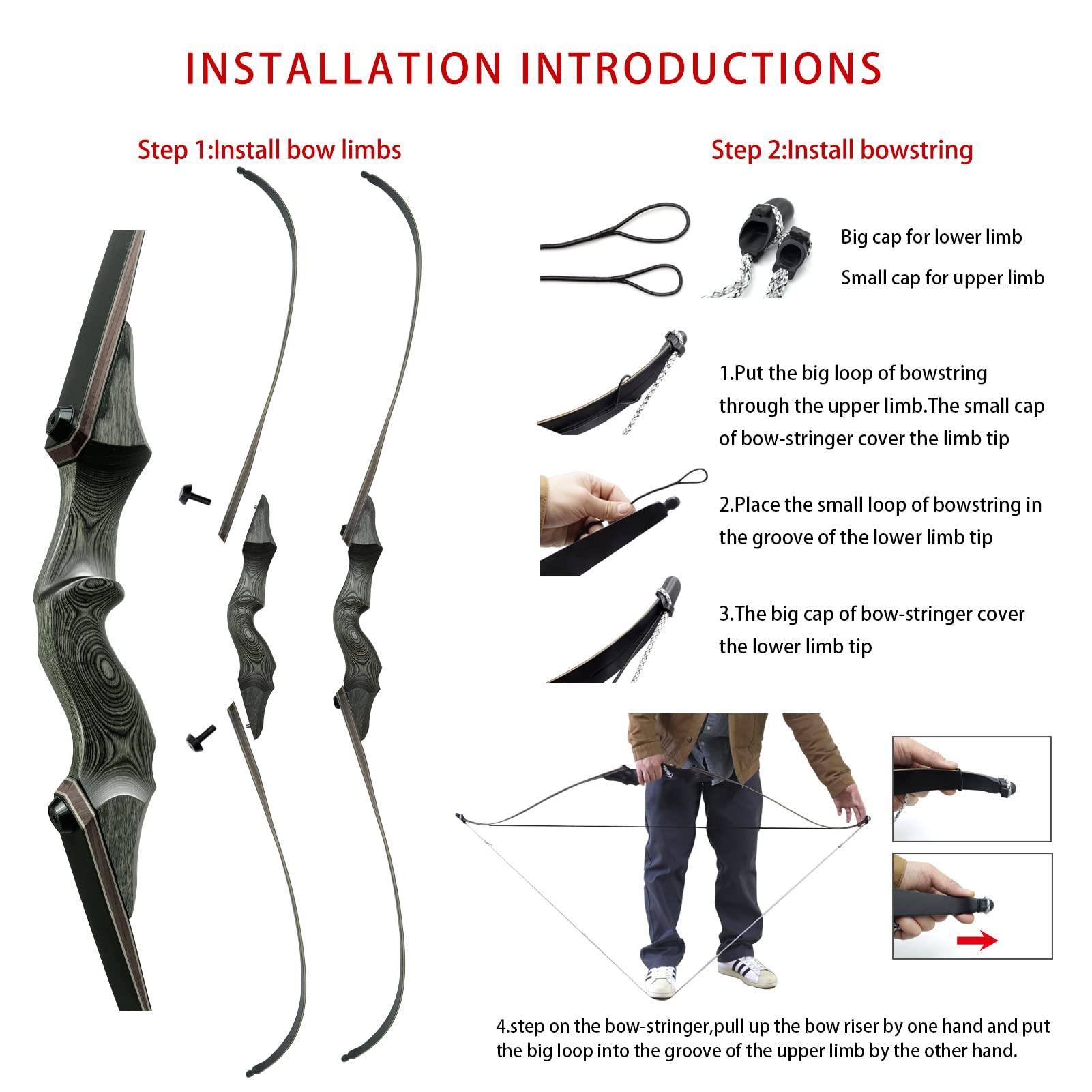 Obert Obert Black Hunter 60 Inch Archery Takedown Recurve Bow Set 20-60lbs Right Hand Bamboo Core Limb (30lbs)