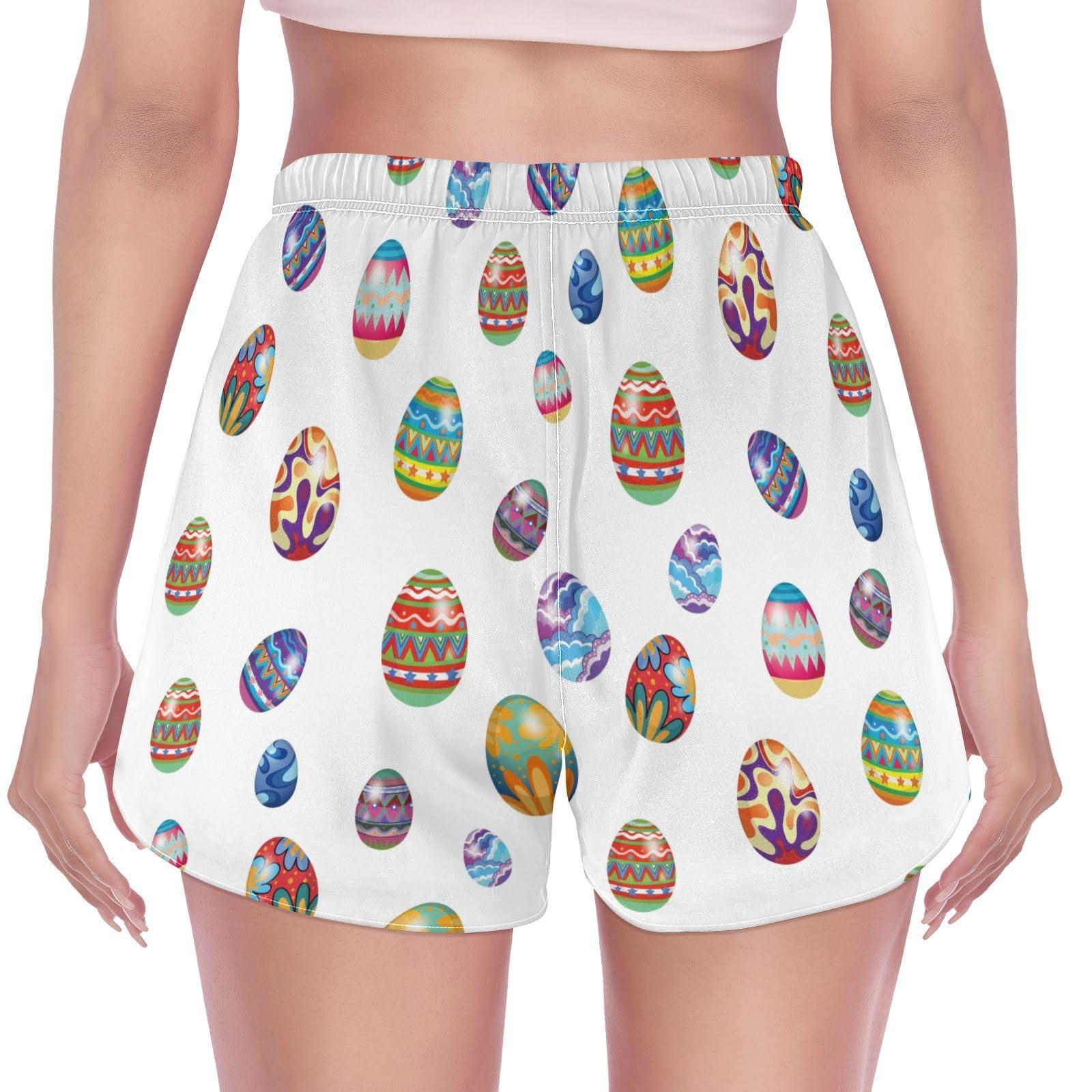 HURPAN HURPAN Easter Eggs Womens Quick Dry Beach Shorts Athletic Swim Bottom Swimsuit with Liner Pockets
