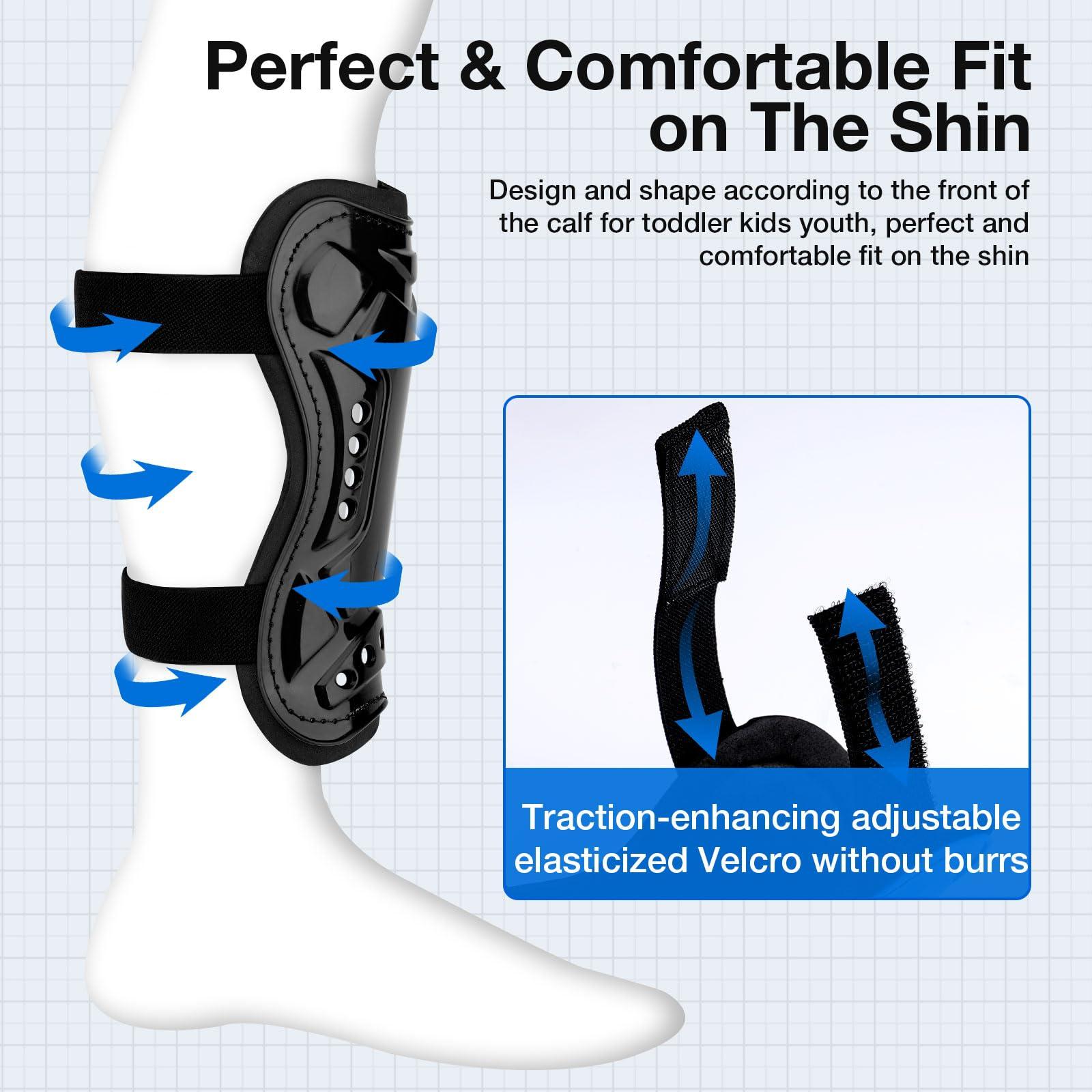 Motspo Motspo Soccer Shin Pads with Adjustable Double Strap (Black, White & Medium) & Motspo Soccer Extra Mini Shin Guards for Toddler Kids Youth and Adults
