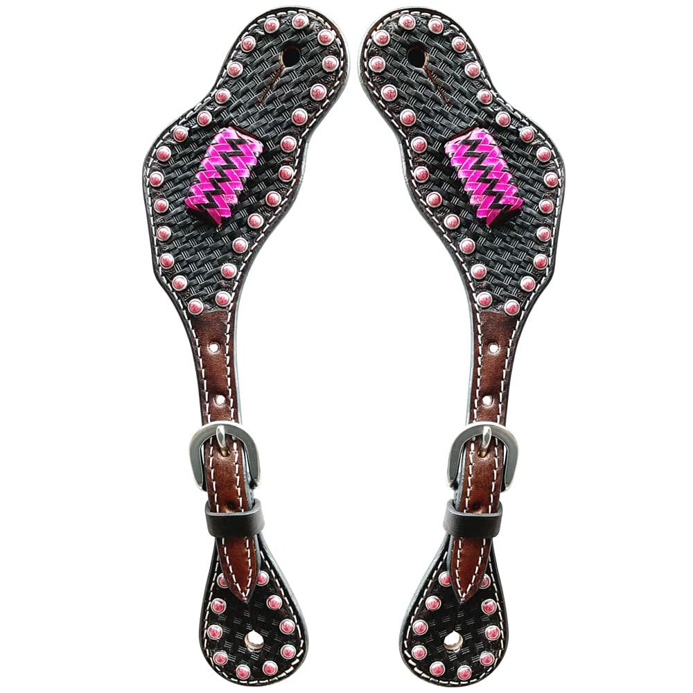 BAR H EQUINE BAR H EQUINE Leather Spurs Straps for Adults Western Womens Spur Horse Riding Barrel Racing Show and Rodeo Strap Adult Women