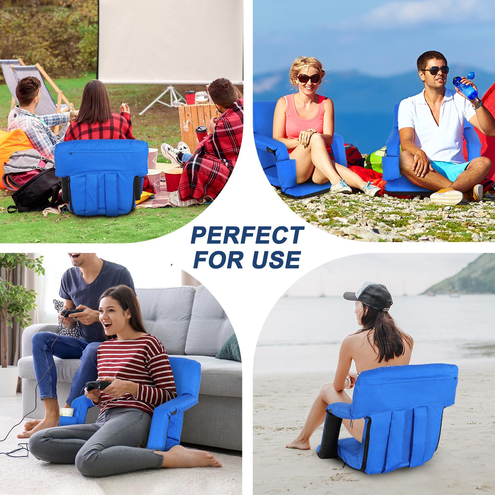 LEMY LEMY 5 Reclining Positions Adjustable Stadium Seat for Bleachers Portable Water Resistant Stadium Chair with Back/Arms/Cushion for Outdoor or Indoor(2 PCS, Blue)
