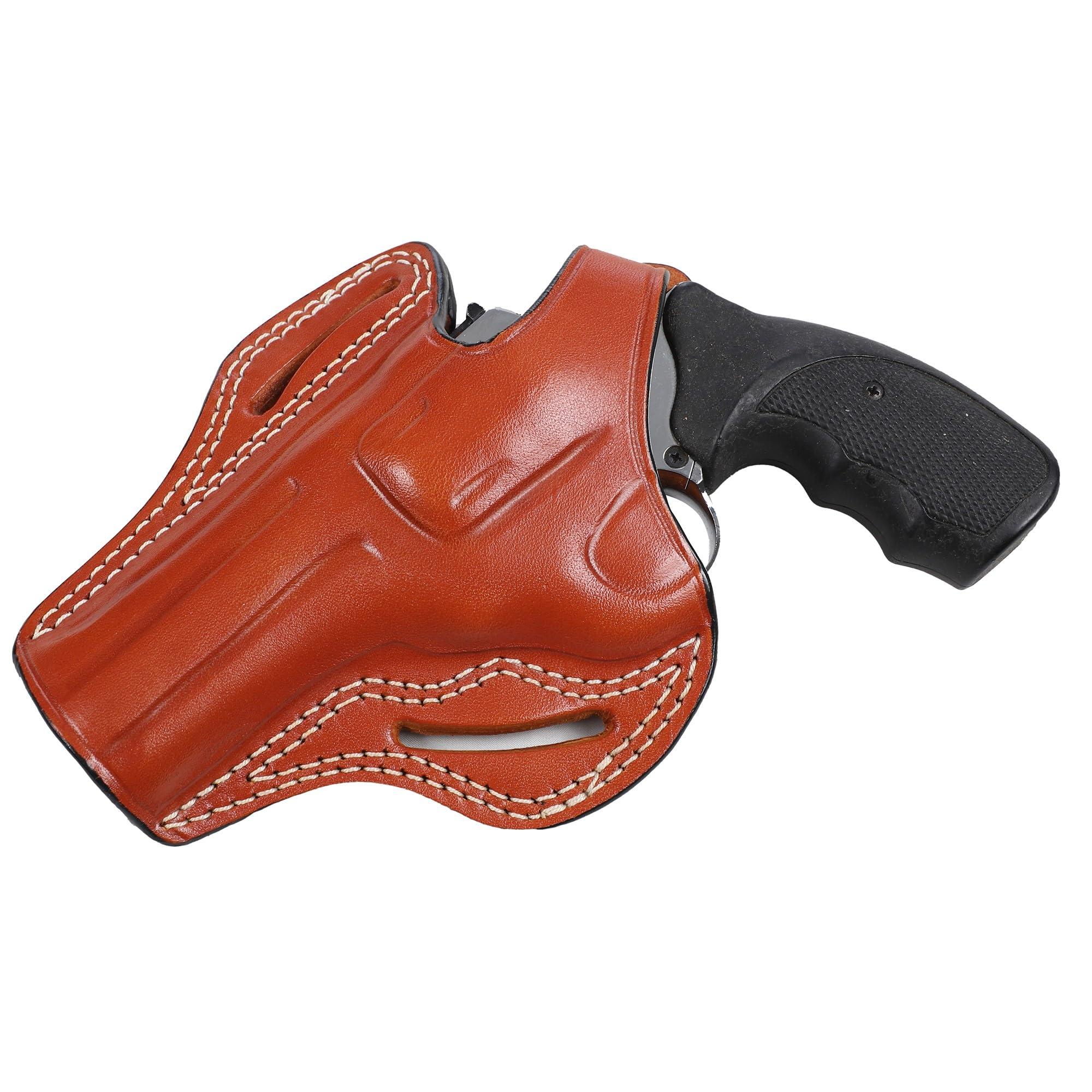 Pusat Holster Pusat Holster Premium Leather Thumb Break Belt Holster 4 inch 357MAG-38SPL for Revolver EAA Windicator (Brown Left Hand, EAA 357 Magnum)