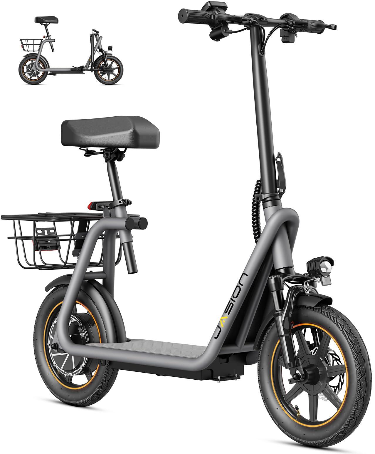 Jasion Jasion Electric Scooter Adults, 650W Peak Motor Electric Scooter with Seat Up to 20MPH, 20 Miles Ranges Foldable E-Scooter for Adults, Sports Scooters for Commuting with Basket(JS3)