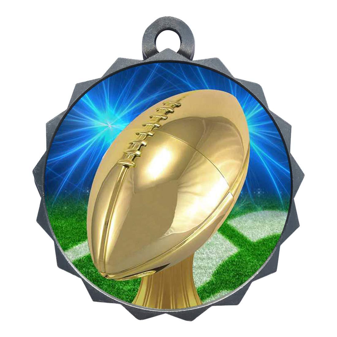 Express Medals Express Medals Custom Football Silver Medal Trophy Award with Neck Ribbon & Attached Engraved Plate on Back LAZD214-D20 1PK