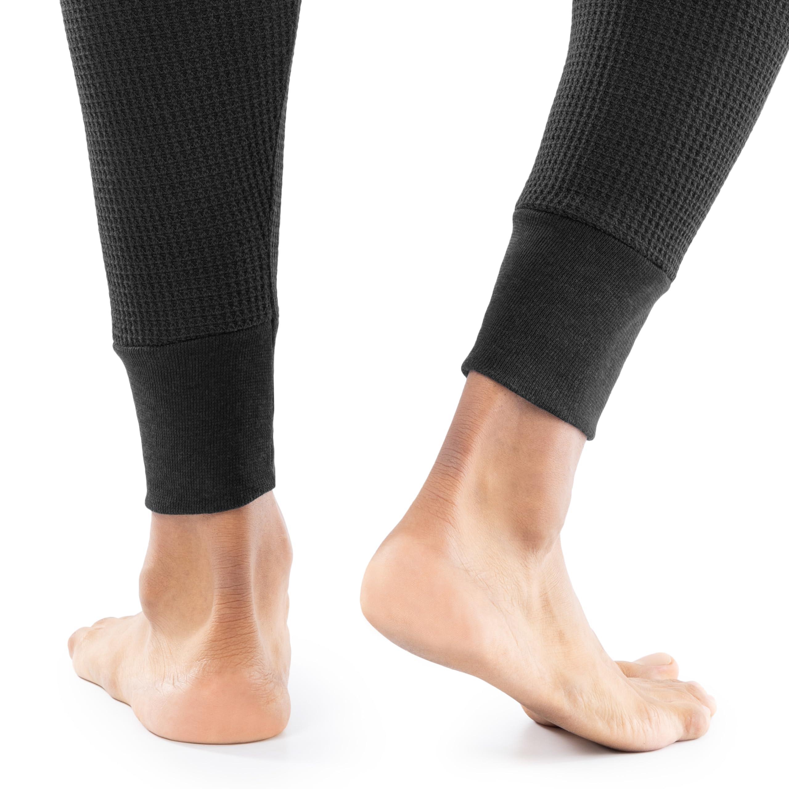 Indera Indera Men's Traditional Waffle Thermal Underwear Long Johns Crew Top and Pant Set, Black, 3X