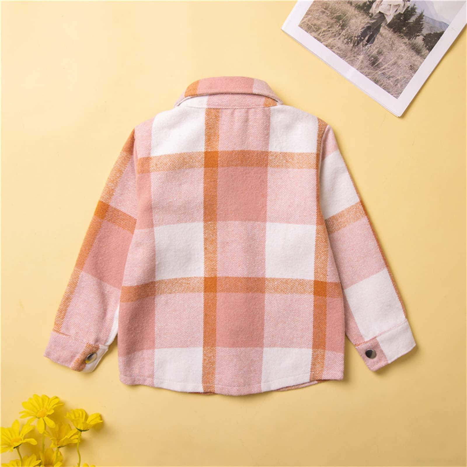 NineFit Basics Toddler Baby Boy Girls Flannel Shirts Jacket with Bow Plaid Long Sleeve Button Down Shacket Toddler (Pink, 12-18 Months)