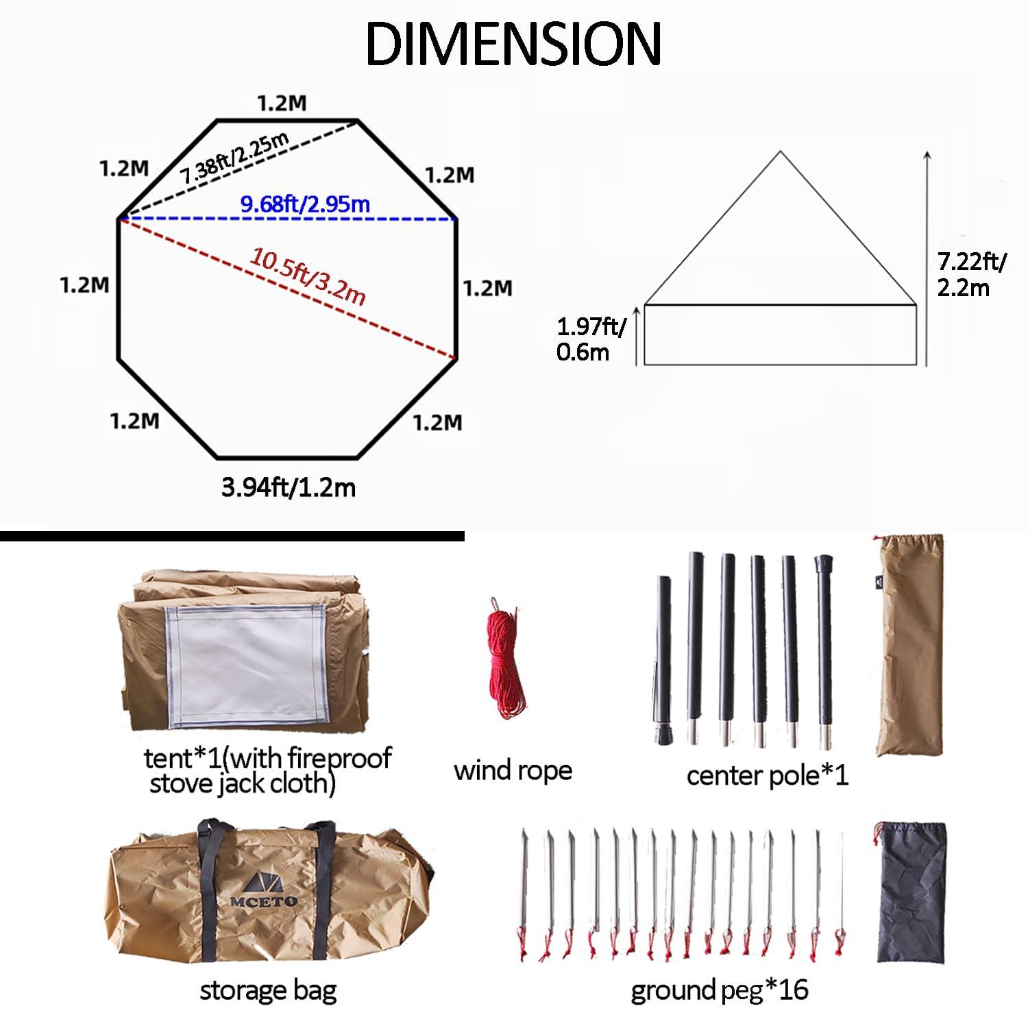 SECTORWING SECTORWING Backpacking Hot Tent with Stove Jack, Lightweight 4 Season Yurt Without Floor, 210T Waterproof House for 1-3 Person Hiking, Camping, Outdoor Hunting, Weight 6.6lb(Brown 3.2m)