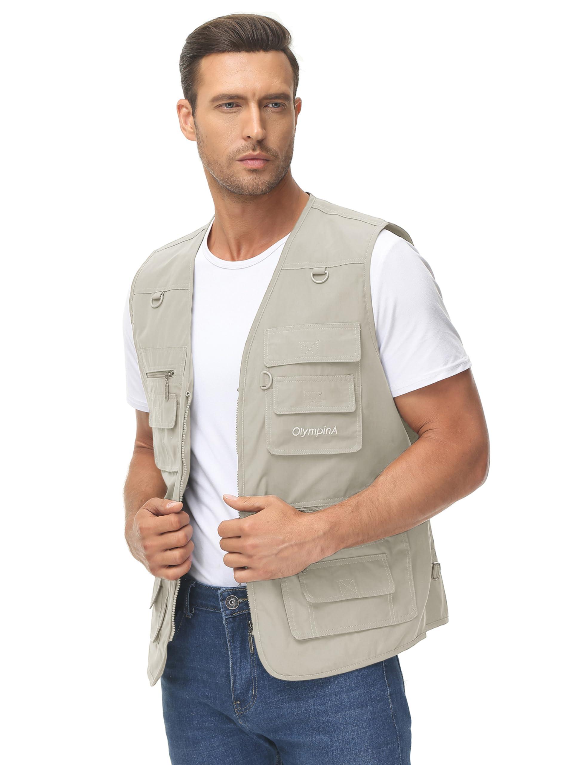Lentta Lentta Men's Fishing Vest Summer Outdoor Work Safari Photo Cargo Vest 14 Pockets(PoplinBeige-S)