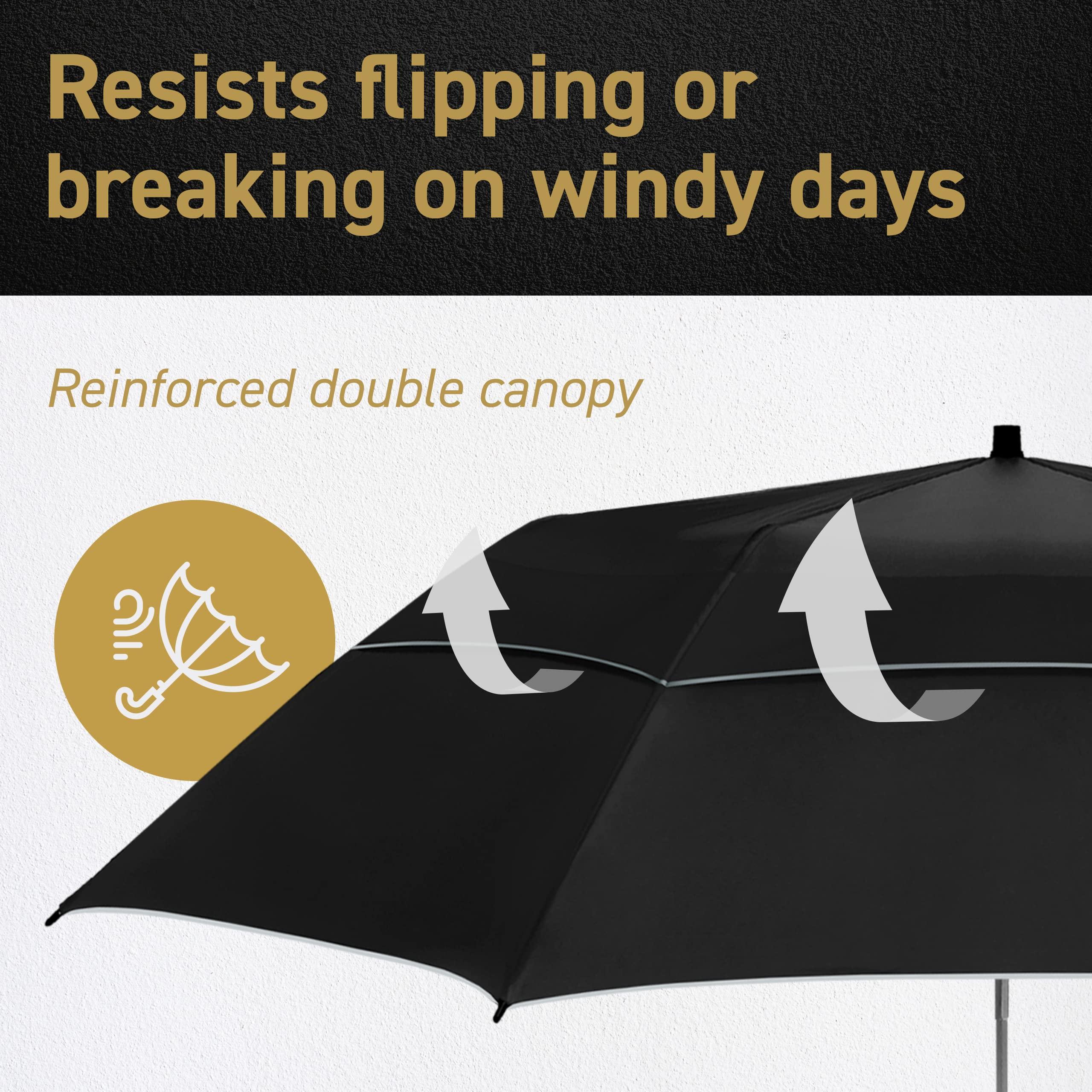EEZ-Y EEZ-Y Golf Umbrella - 58 Inch Windproof Rain Umbrellas w/Double Canopy - Compact, Portable & Break Resistant for Travel Black
