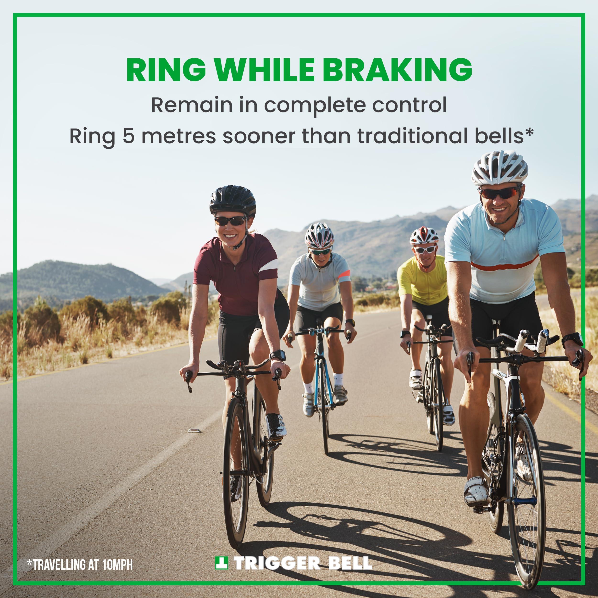 Trigger Bell Trigger Bell v6 - Ultimate Safer Bike Bell - Ring While Braking and Turning While in Full Control. Powerful Brass Bell fits All Bikes. Made in The UK