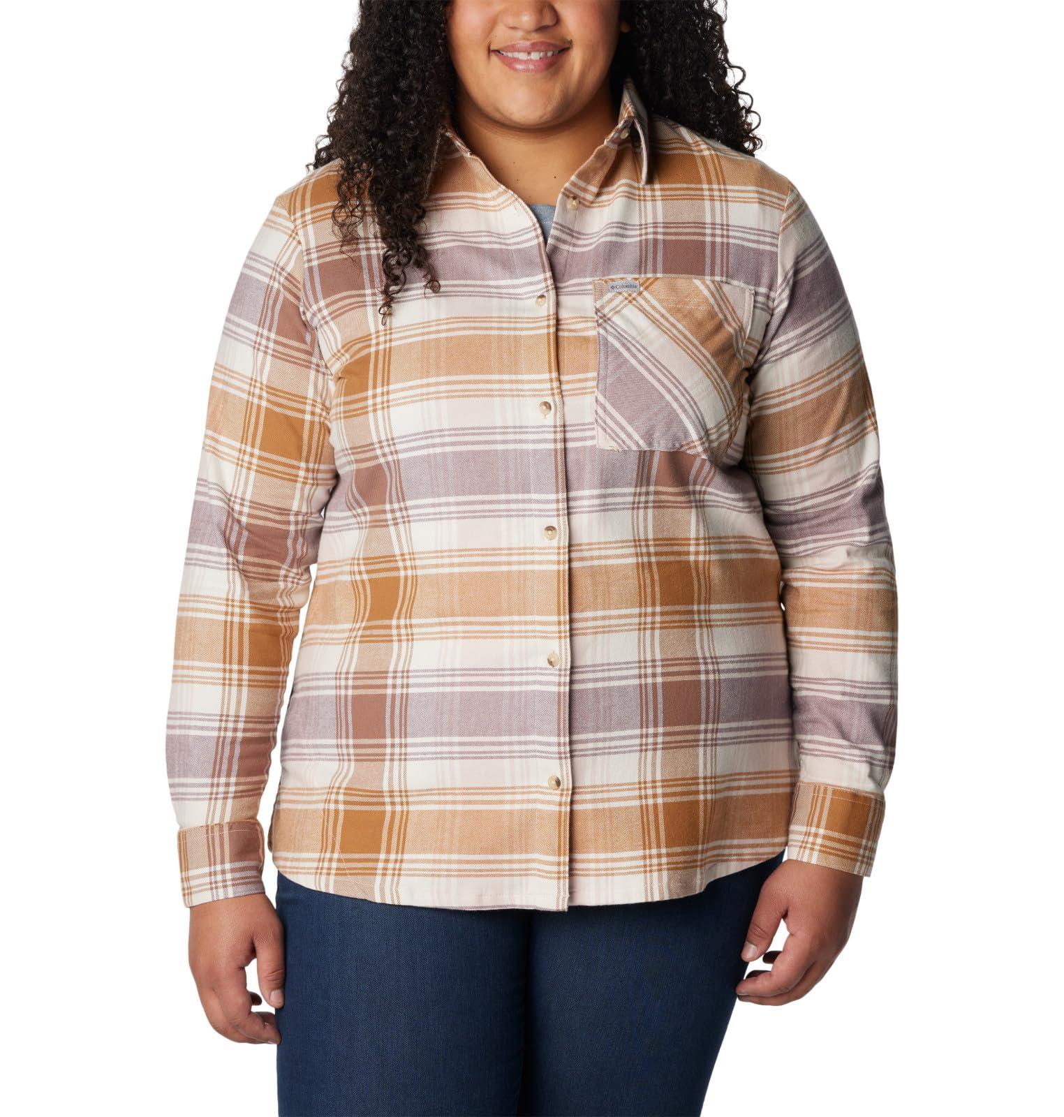 Columbia Columbia Women's Calico Basin Flannel Long Sleeve Shirt, Dusty Pink Dimensional Buffalo, 1X Plus