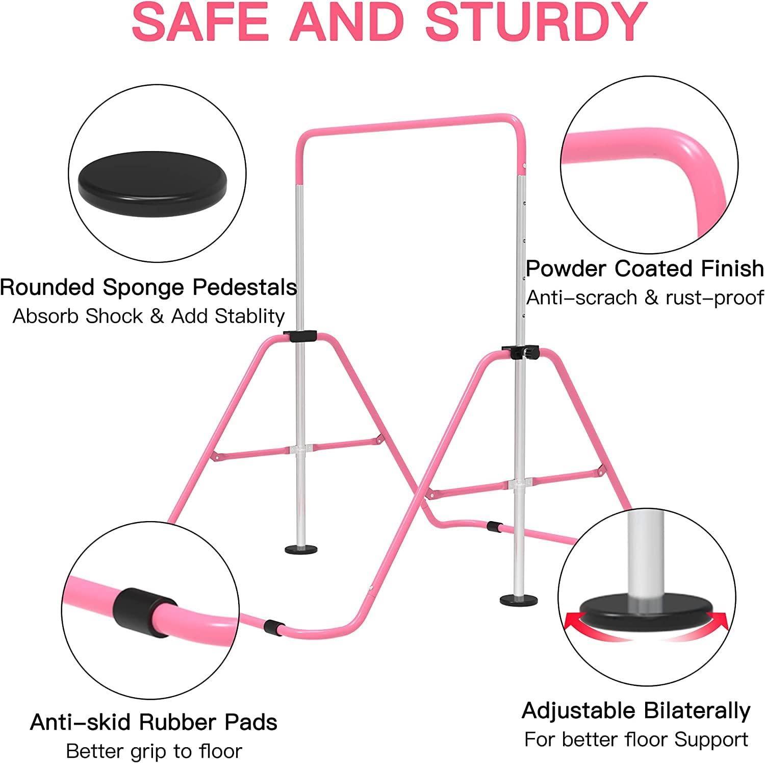 EVERYMILE EVERYMILE Gymnastics Bars for Home, Adjustable Height Folding Horizontal Bars, Junior Training Kip Bar Expandable Gym Equipment, Monkey Bar with Gymnastics Rings for Kids Gifts