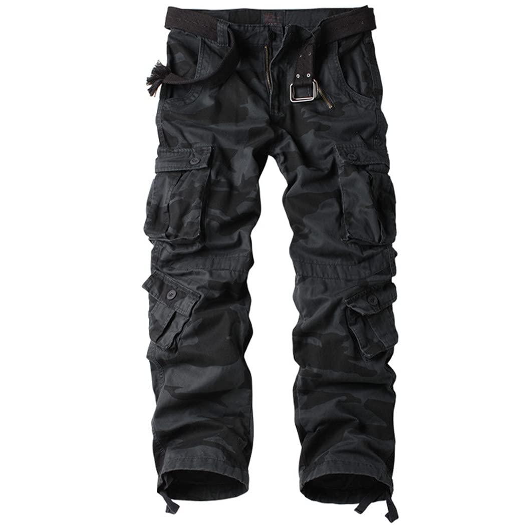 KEHAIOO KEHAIOO Men\'s Cotton Military Cargo Pants, 8 Pockets Casual Work Combat Trousers, Military Army Camo Cargo Pants Plus Size Black XL