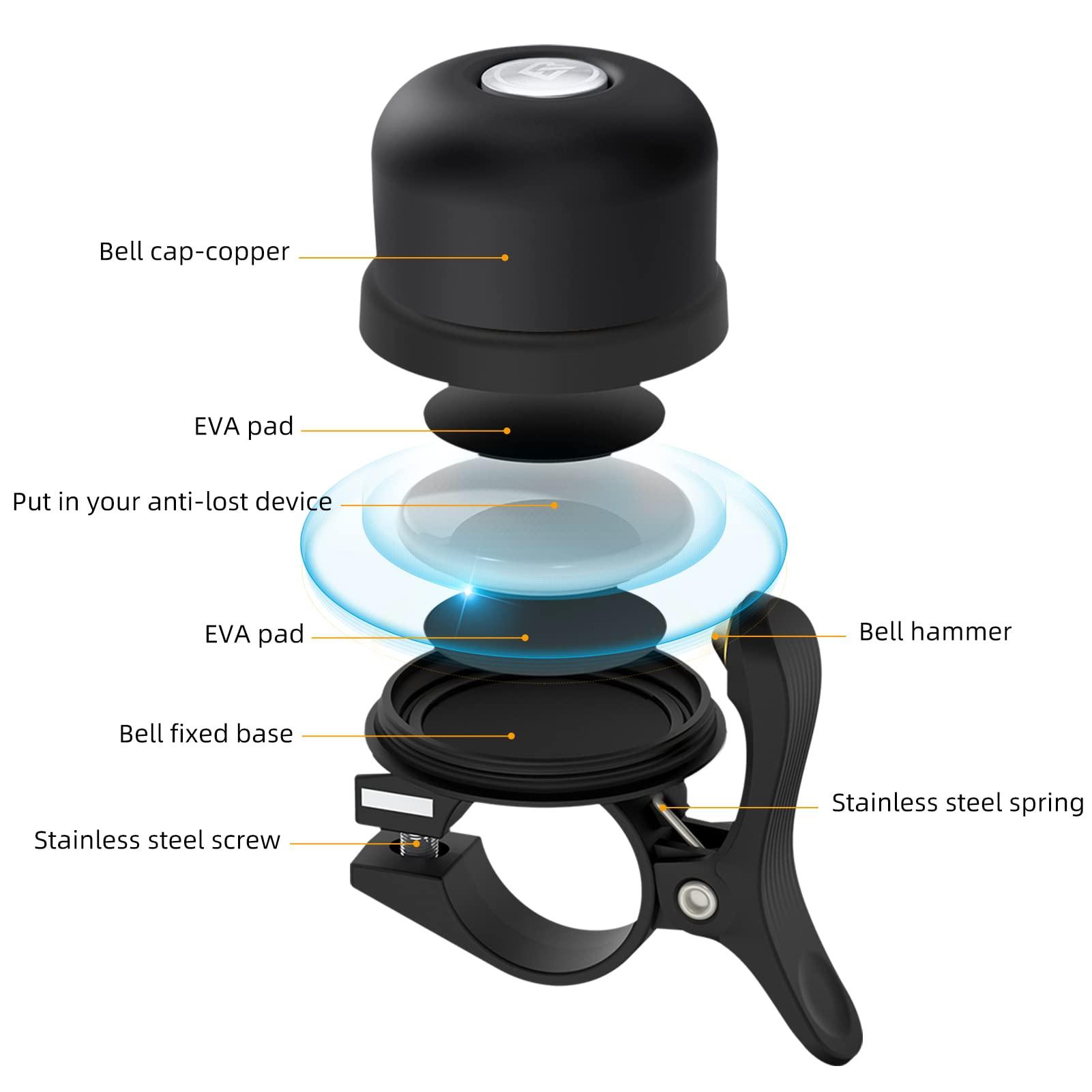 ROCKBROS ROCKBROS Bike Bell for Apple AirTag Hidden Bike Mount Bike AirTag Holder GPS Tracker Bike Bell Anti-Theft for Adults Suitable for 0.87''/22.2, 1''/25.4, 1.25''/31.8mm Diameter Handlebar