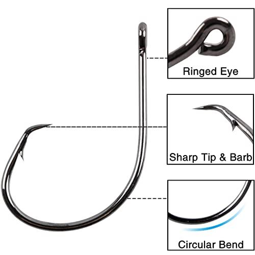 AGOOL Fishing Hooks Circle Hooks Saltwater, 50/150pcs in-line Circle Hooks High Carbon Steel Fish Hooks Straight Eye Barbed Point Catfish Hooks Octopus Hooks for Freshwater Saltwater Fishing