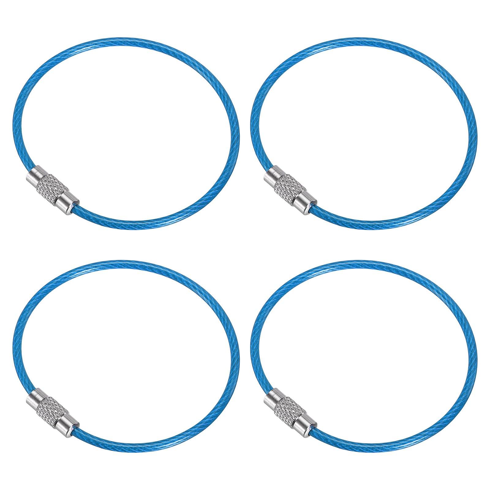 PATIKIL PATIKIL 6 Inch Length Wire Keychain Cable, 4 Pack Stainless Steel Key Ring Loop for Outdoor Hiking Sport, Sky Blue