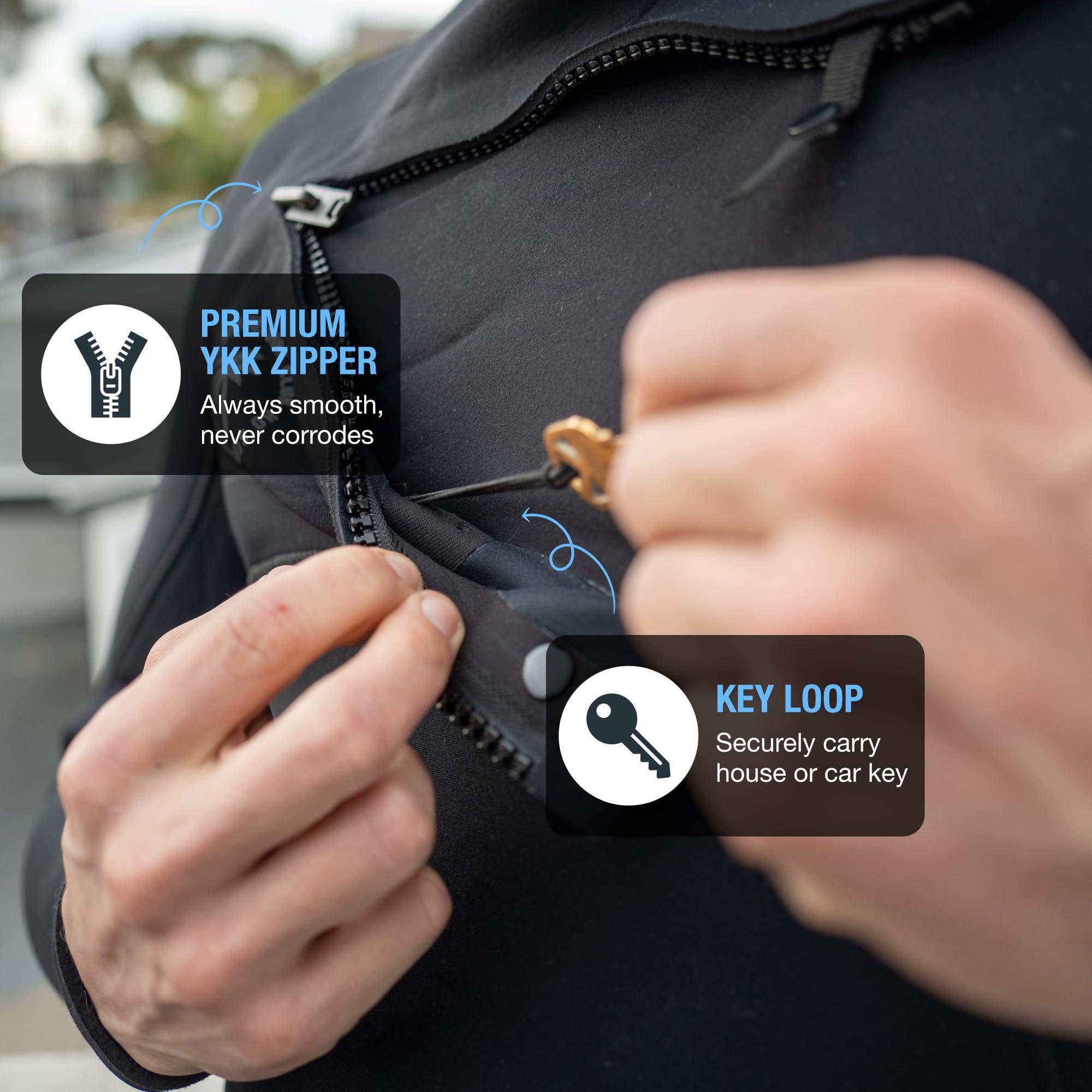 Ho Stevie! Ho Stevie! Mens 5/4mm Hooded Surfing Wetsuit - Chest Zip Fullsuit with Hood - Warm Superstretch Neoprene w/GBS Seams (Black 5/4mm, S (Small))