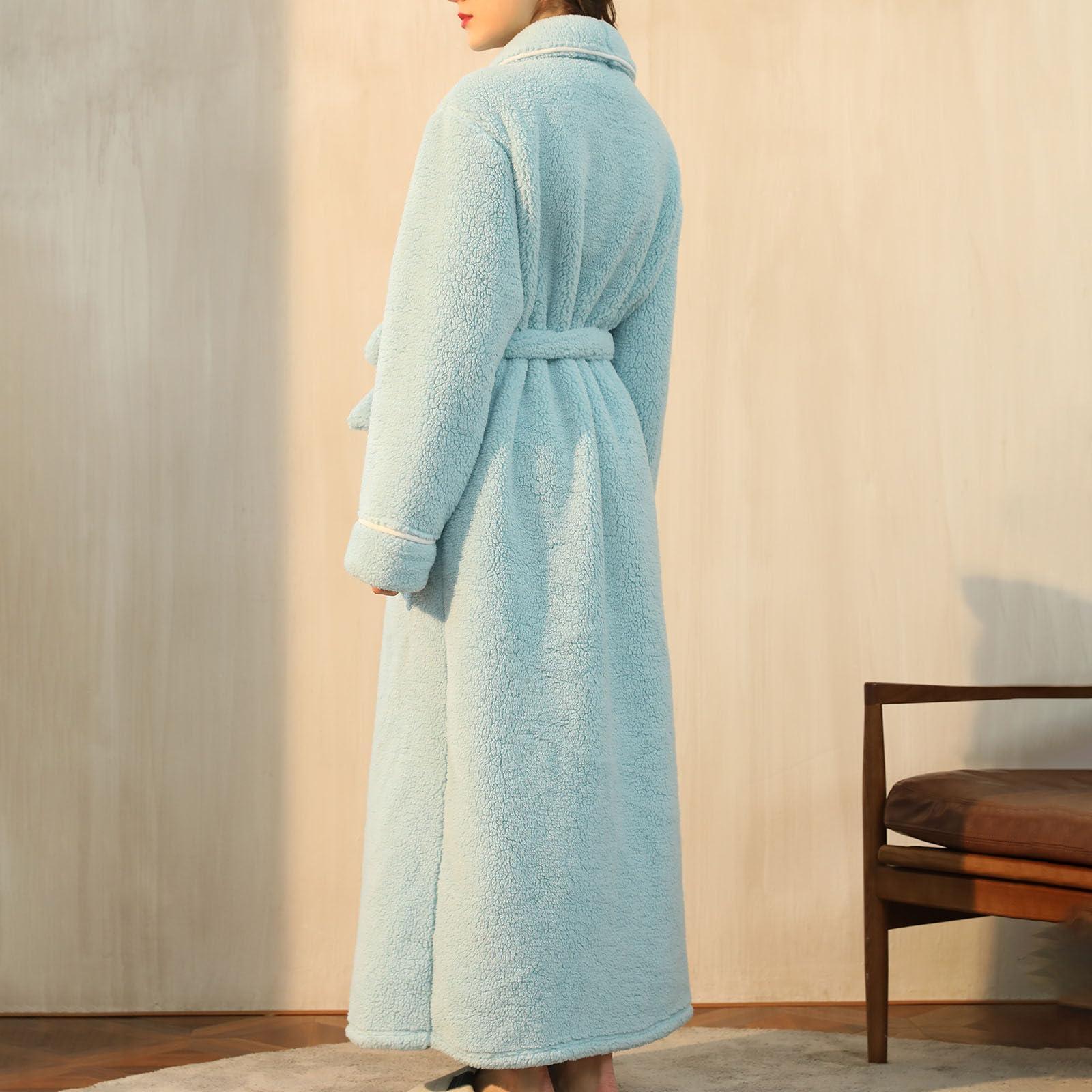 NATHGAM Soft Plush Womens Long Robe, Soft Cozy Warm Fleece Bathrobes, Full Length Plush House Coat Winter Thicken Sleepwear Mint Green