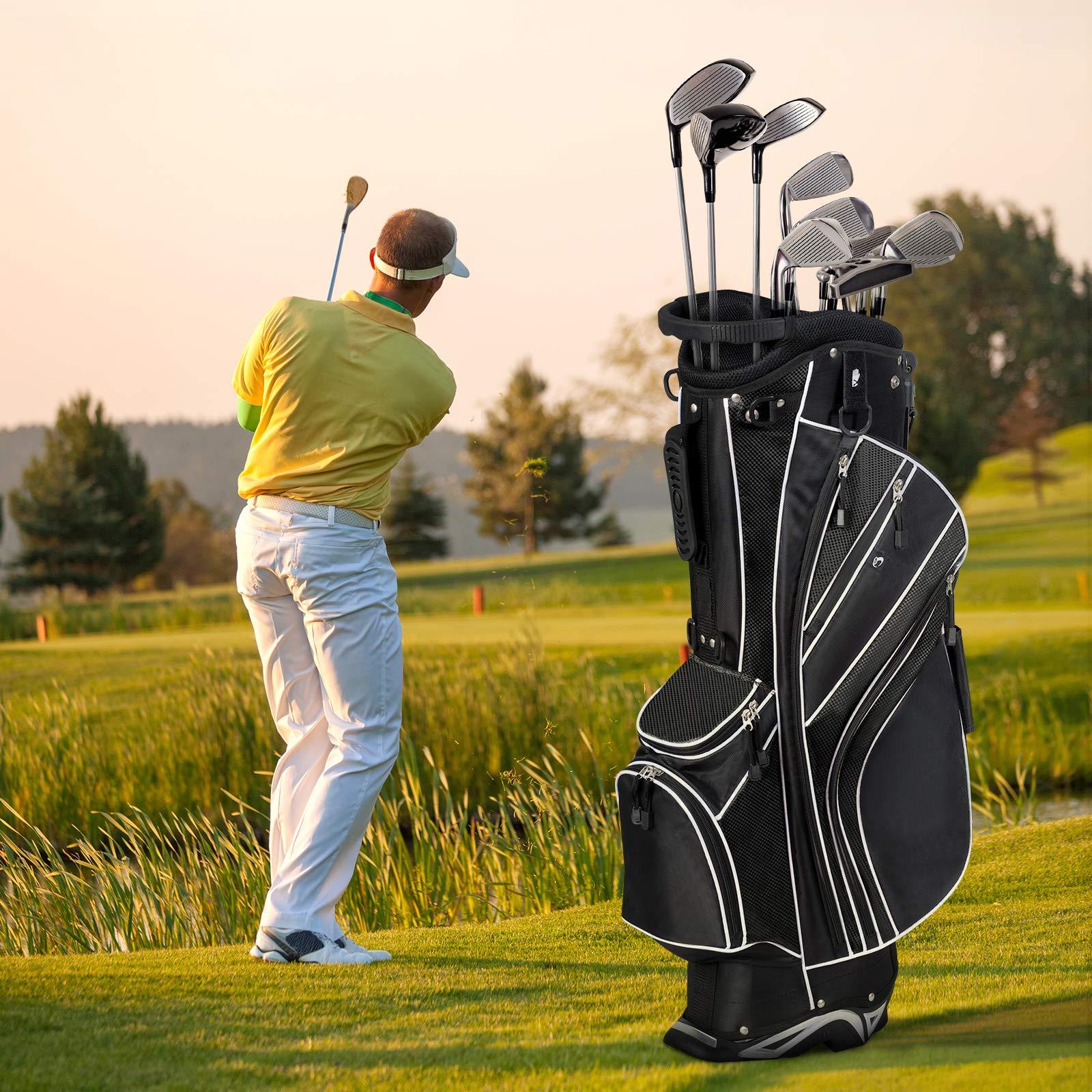 Tangkula Tangkula Golf Stand Bag with 6 Way Top Dividers, Lightweight Golf Bag with Adjustable Dual Strap & 8 Pockets, Waterproof Rain Hood, Portable for Men Women