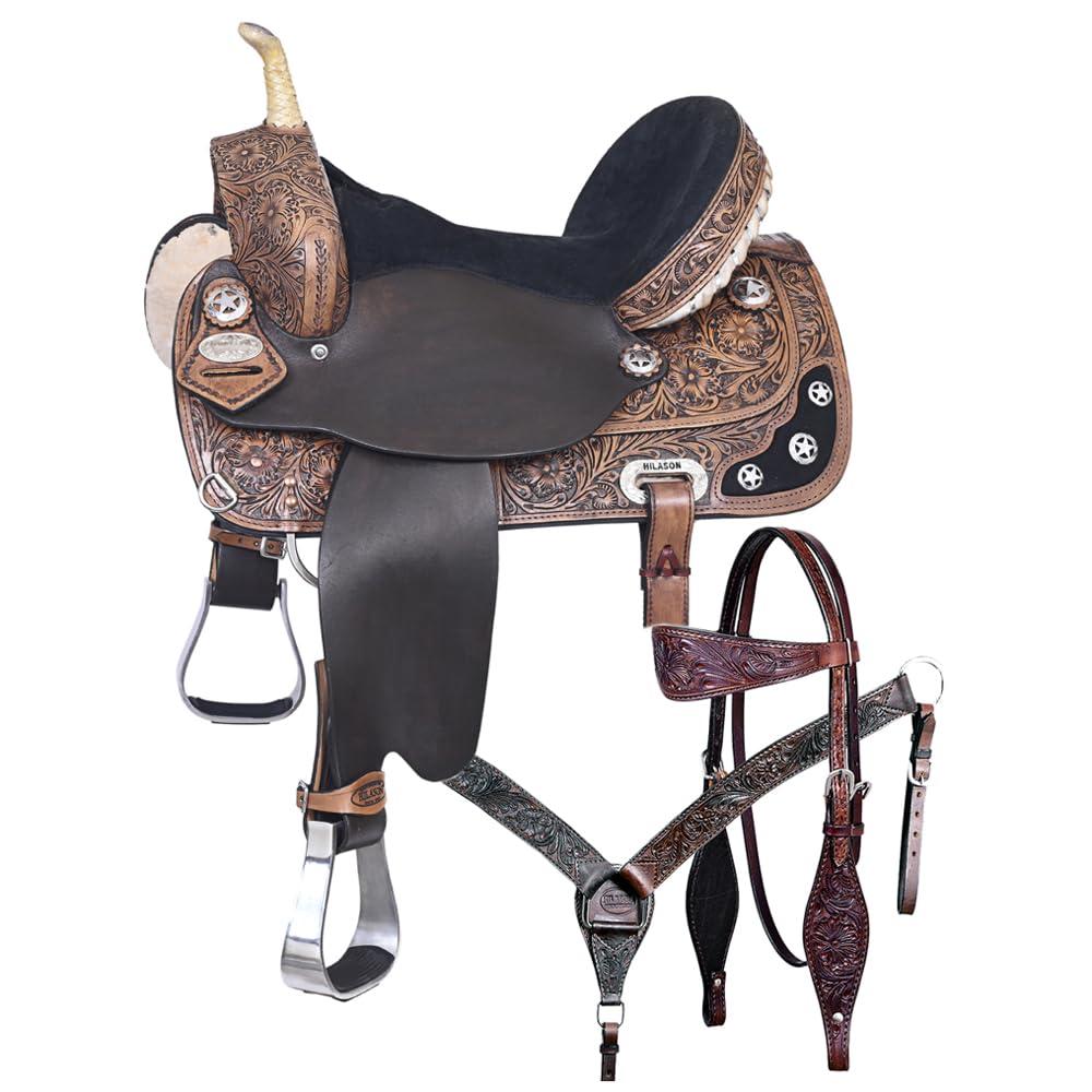 HILASON HILASON Western Horse Treeless Saddle American Leather Trail Barrel Tack | for Horses