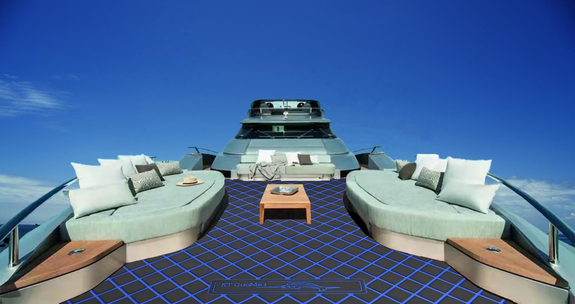 KT GuoMei KT GuoMei 94.5\" 37.8\" EVA Foam Boat Decking Sheet Faux Teak Decking Self-Adhesive Marine Yacht RV Swimming Pool Boat Flooring Motorboat Non-Skid (Dark Gray and Blue Stripes)