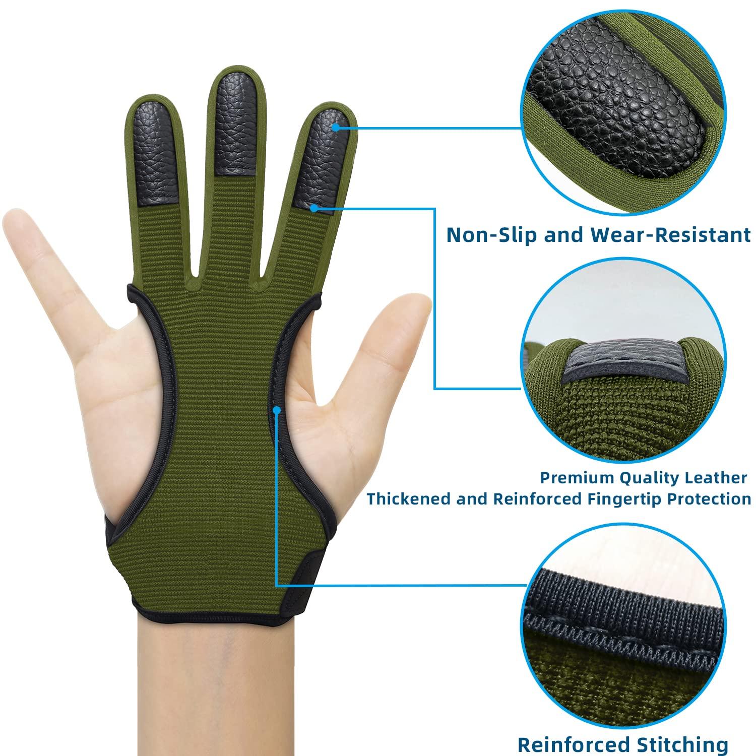 Seektop Seektop Archery Gloves Shooting Hunting Leather Three Finger Protector for Youth Adult Beginner (Green, M)
