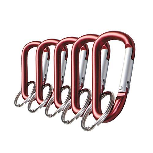 Lucky Line Lucky Line Aluminum Large 3-1/8\" Carabiner Clip, Snap-Link C-Shape Heavy Duty Key Chain, Nickel-Plated Key Ring, Light Weight and Durable, Red, 5 Pack