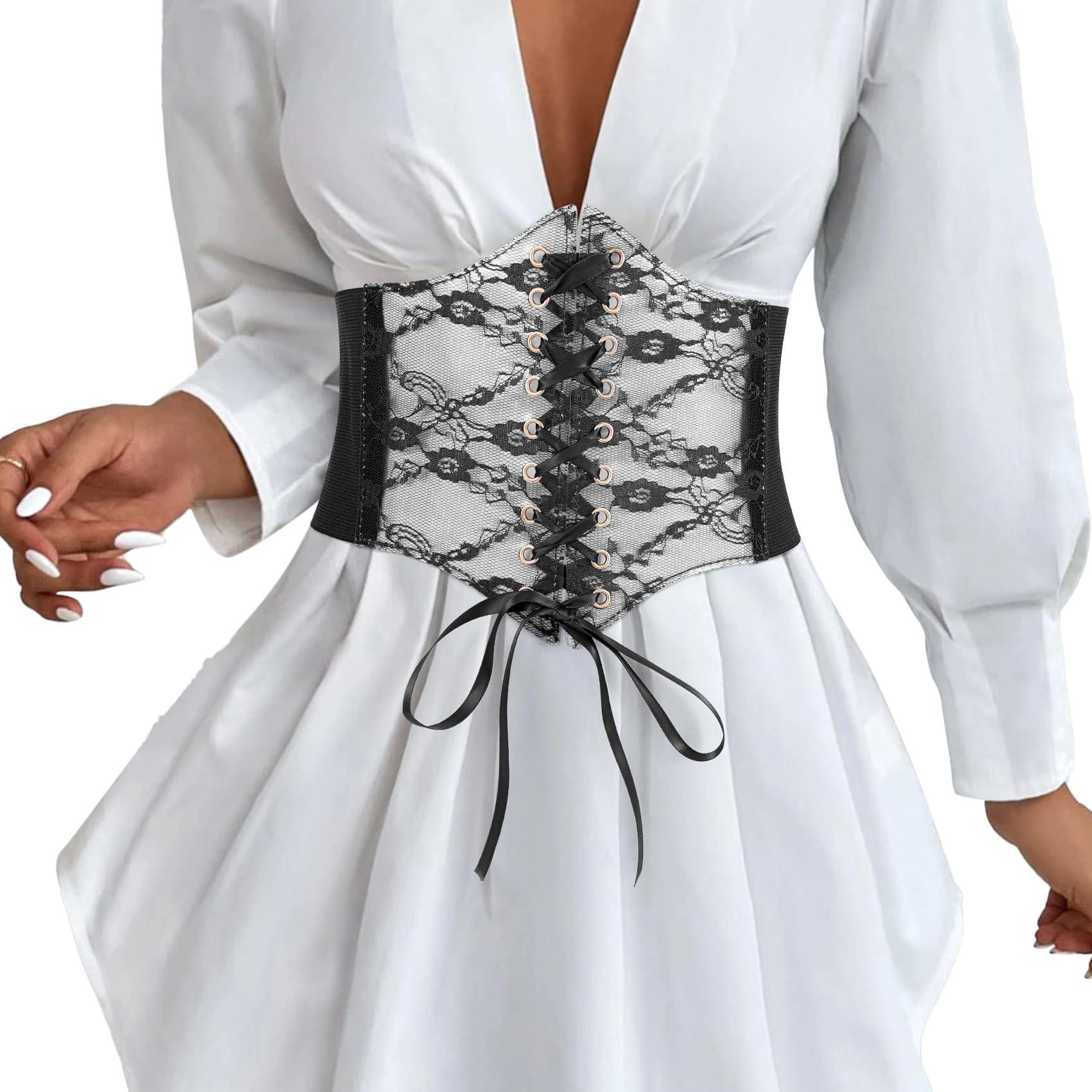 Waist Wow Elastic Corset Belt for Women Costume Wide Lace up Corset Waist Belt, Black, XXL