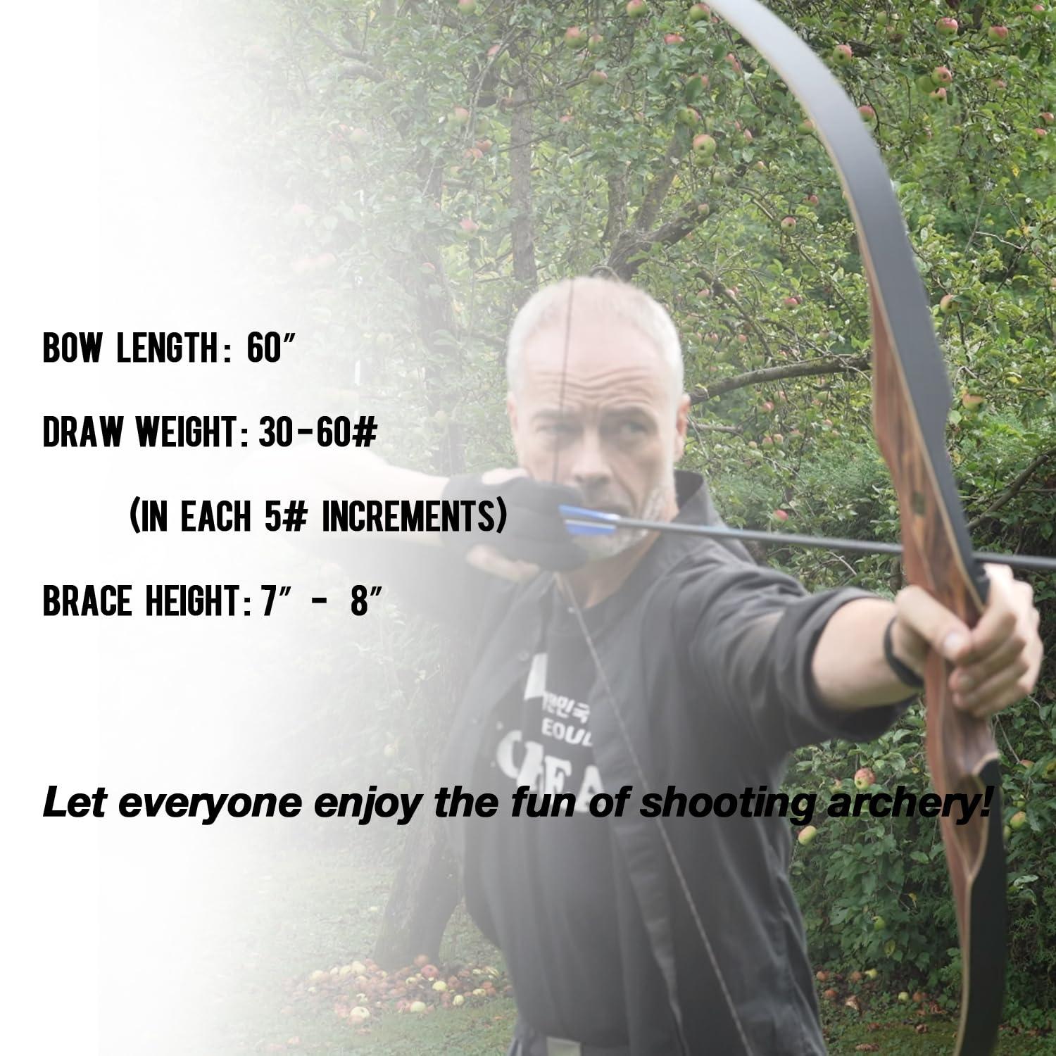 sanlida Sanlida Archery 60 Royal X8 One-Piece Bow Traditional Wooden Hunting Bow Handmade Hunting Bow and Arrows Kit for Adults & Traditional Archers, RH Only (55lbs, Right Hand)