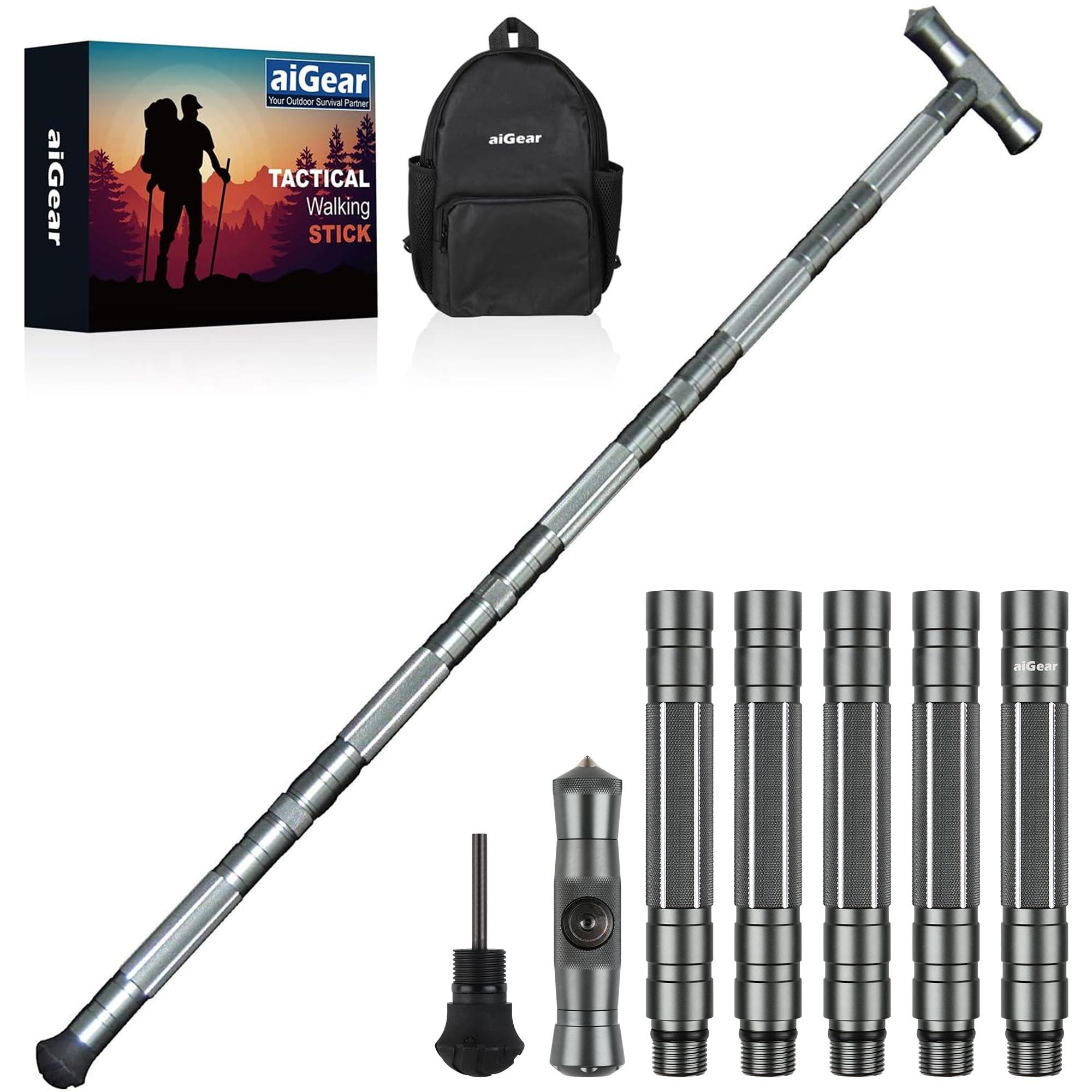 aiGear aiGear Tactical Stick Hiking Walking Staff - Trekking Poles Tactical Staff Adjustable Hiking Stick Gear for Outdoor Survival Camping Hiking