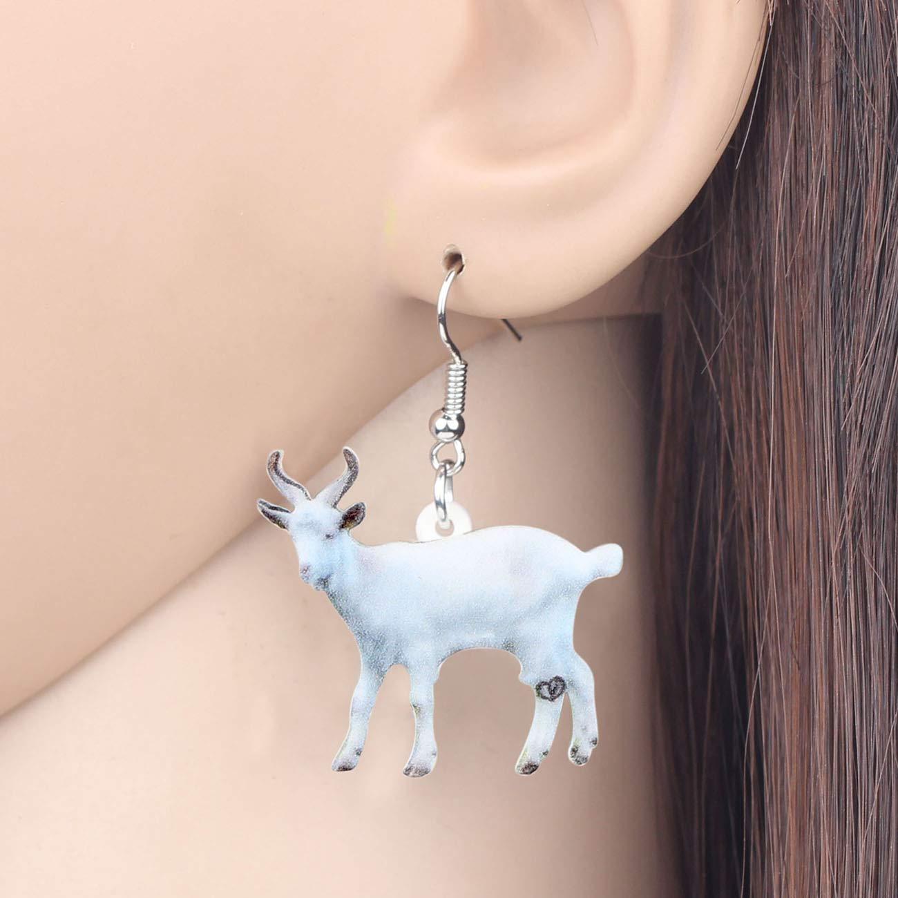 DUOWEI DUOWEI Acrylic Lovely Goat Earrings Novelty Drop Dangle Jewelry for Women Lovers Unique Gifts and Souvenir (White)