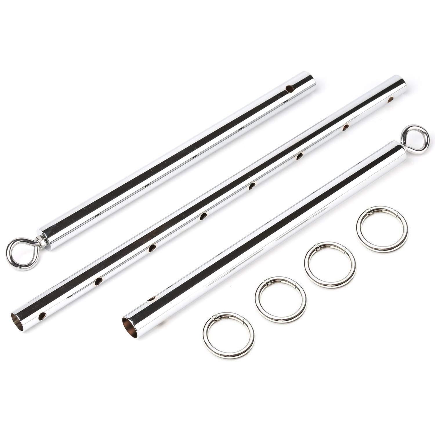 EXREIZST EXREIZST Expandable Adjustable 2 Spreader Bar with 4 Leather Straps Sports Fitness System Set Kit, Black (Silver/Red)