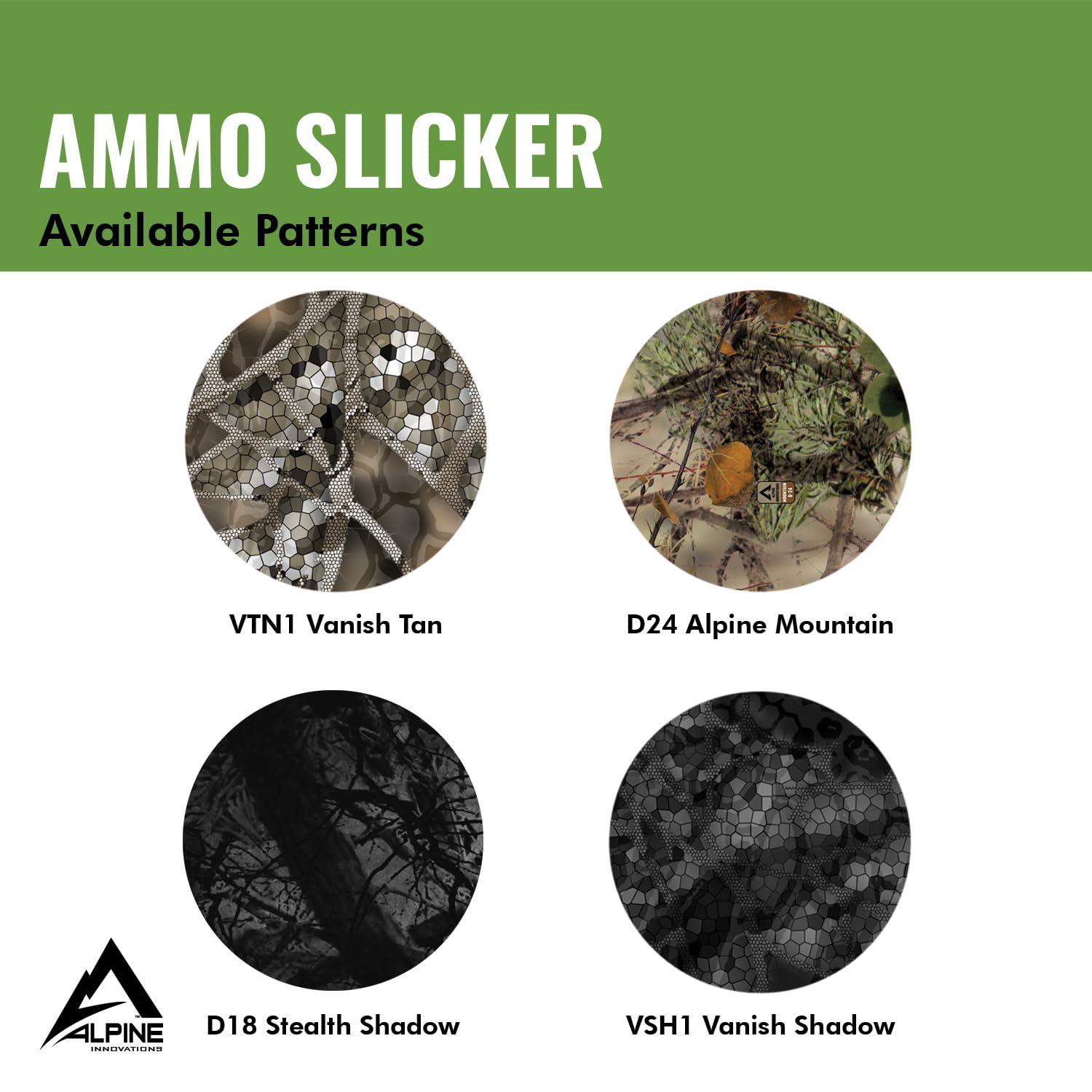 Alpine Innovations Alpine Innovations AmmoSlicker | Ammo Pouch | Buttstock Shell Holder | Hunting Accessories | Weatherproof and Secure Storage | Small Caliber Fits 10 Rounds | Alpine Mountain Camo