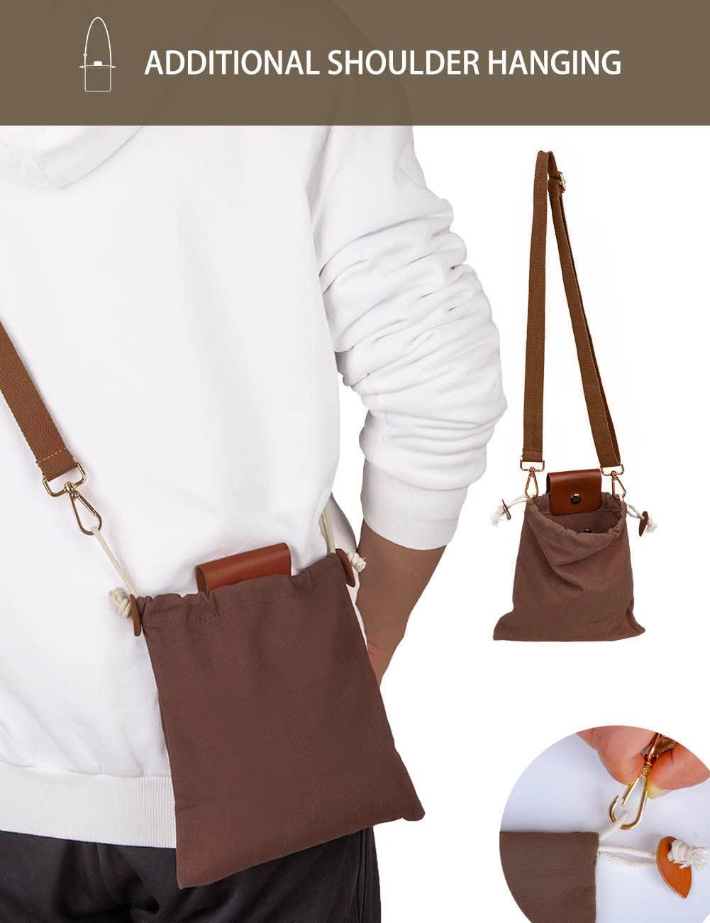 NineFit Basics Foraging Bag Collapsible Canvas Pouch for Outdoor Hiking, Bushcraft, Beachcombing, Collecting Mushroom, Nuts, Seashells, with Adjustable Shoulder Strap, Brown