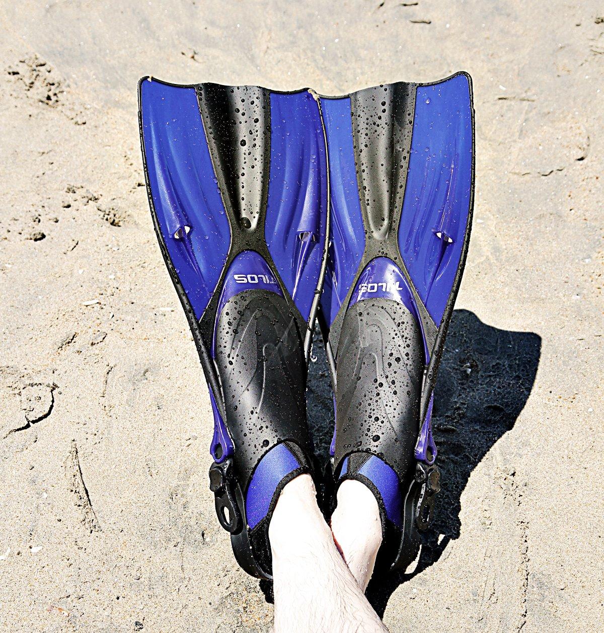 Tilos Tilos Getaway Large Open Heel Snorkeling Fins - Travel-Friendly, Adjustable Flippers for Wide Feet (Black, S/M (4.5 - 8.5))
