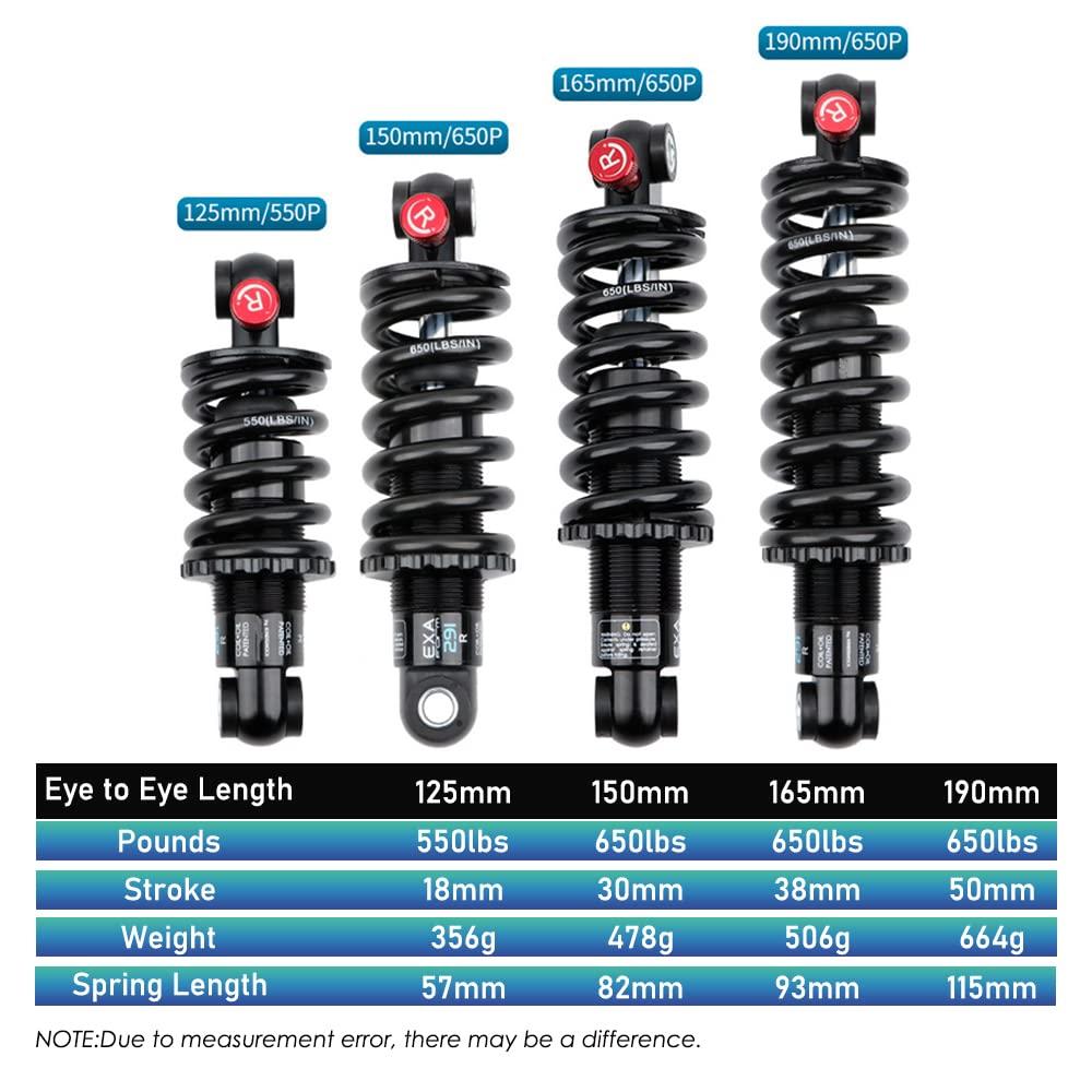 JFOYH JFOYH Coil+Oil Shock Absorber Adjustable Damping Hydraulic Rear Shocks for MTB/E-Bike/Scoters, 125MM/150MM/165MM/190MM 550LBS/650LBS/1000LBS/1500LBS - 190MM*1500LBS