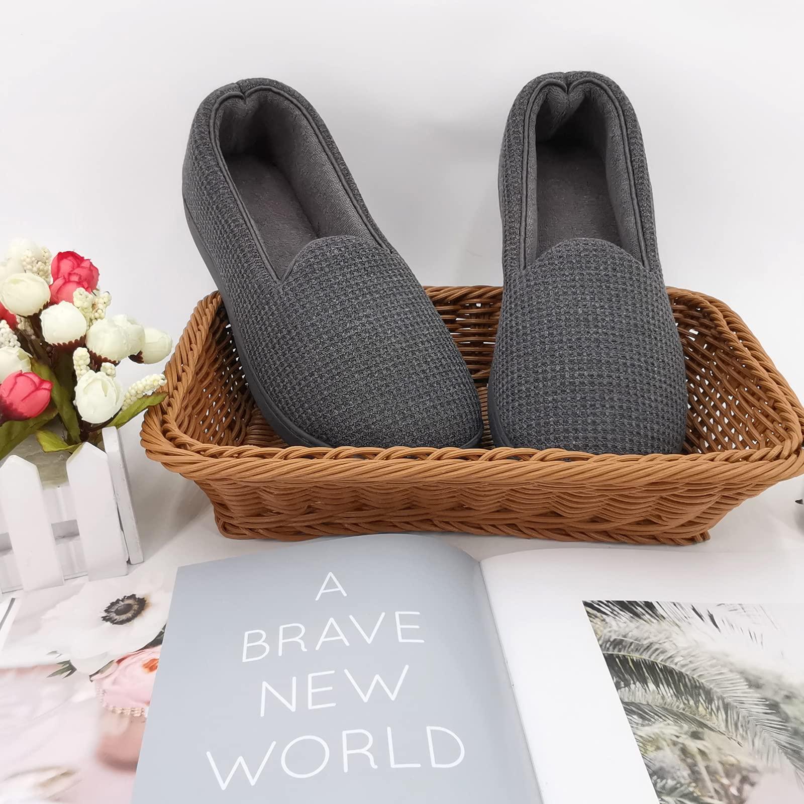 ofoot ofoot Womens Comfortable Memory Foam House Slippers Indoor Flat Shoes With Back Cotton Terry Cloth Lining Non Slip Soles (Charcoal Grey, US 9.5-10)