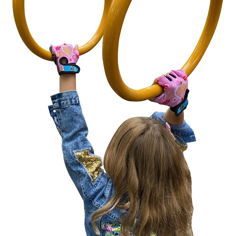 HANG Monkey Bar Gloves with Grip Control (Children 7 and 8 Years Old) Climbing Fingerless Pink Gloves