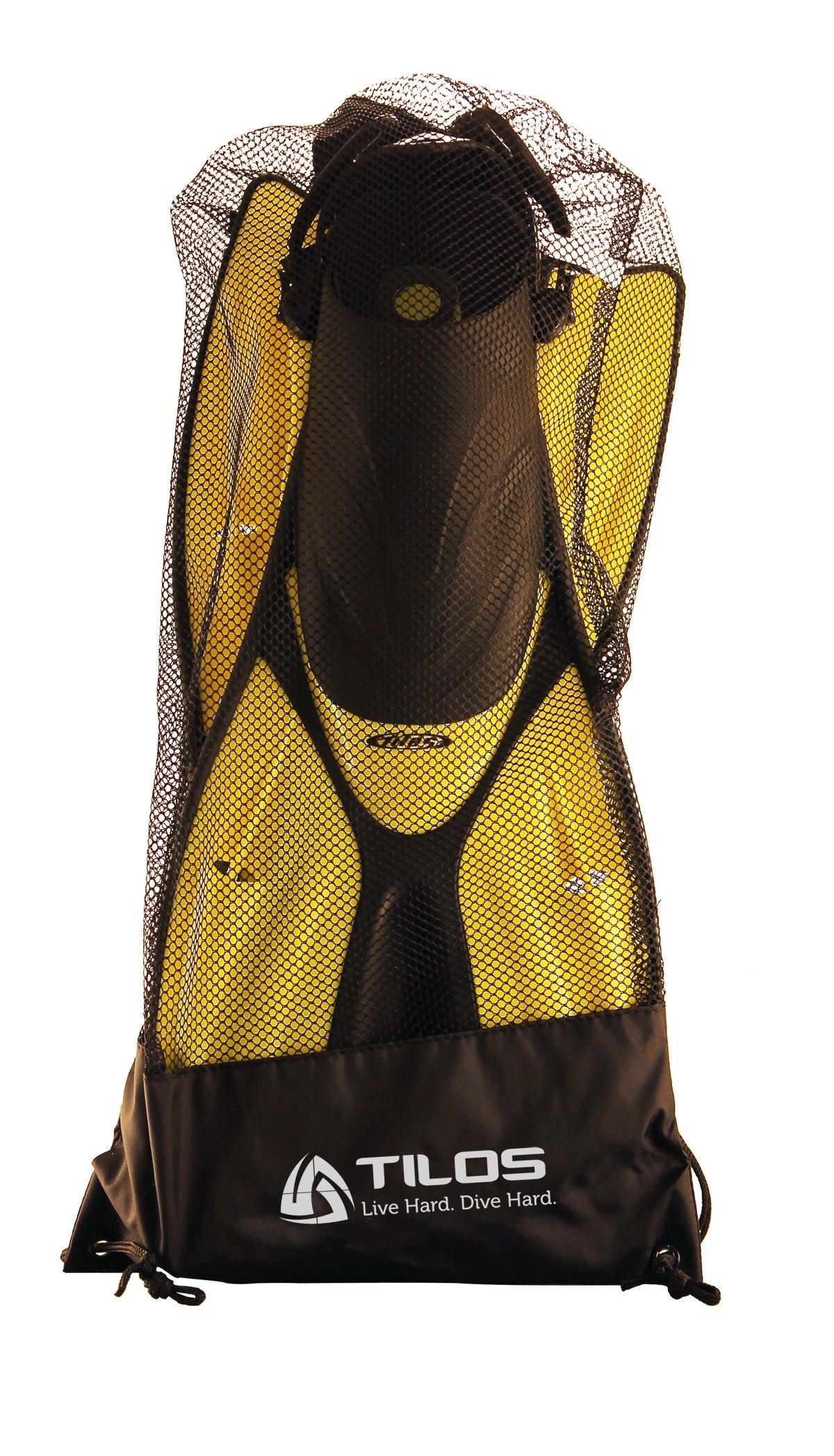 Tilos Tilos Getaway Large Open Heel Snorkeling Fins - Travel-Friendly, Adjustable Flippers for Wide Feet (Yellow, S/M (4.5 - 8.5))