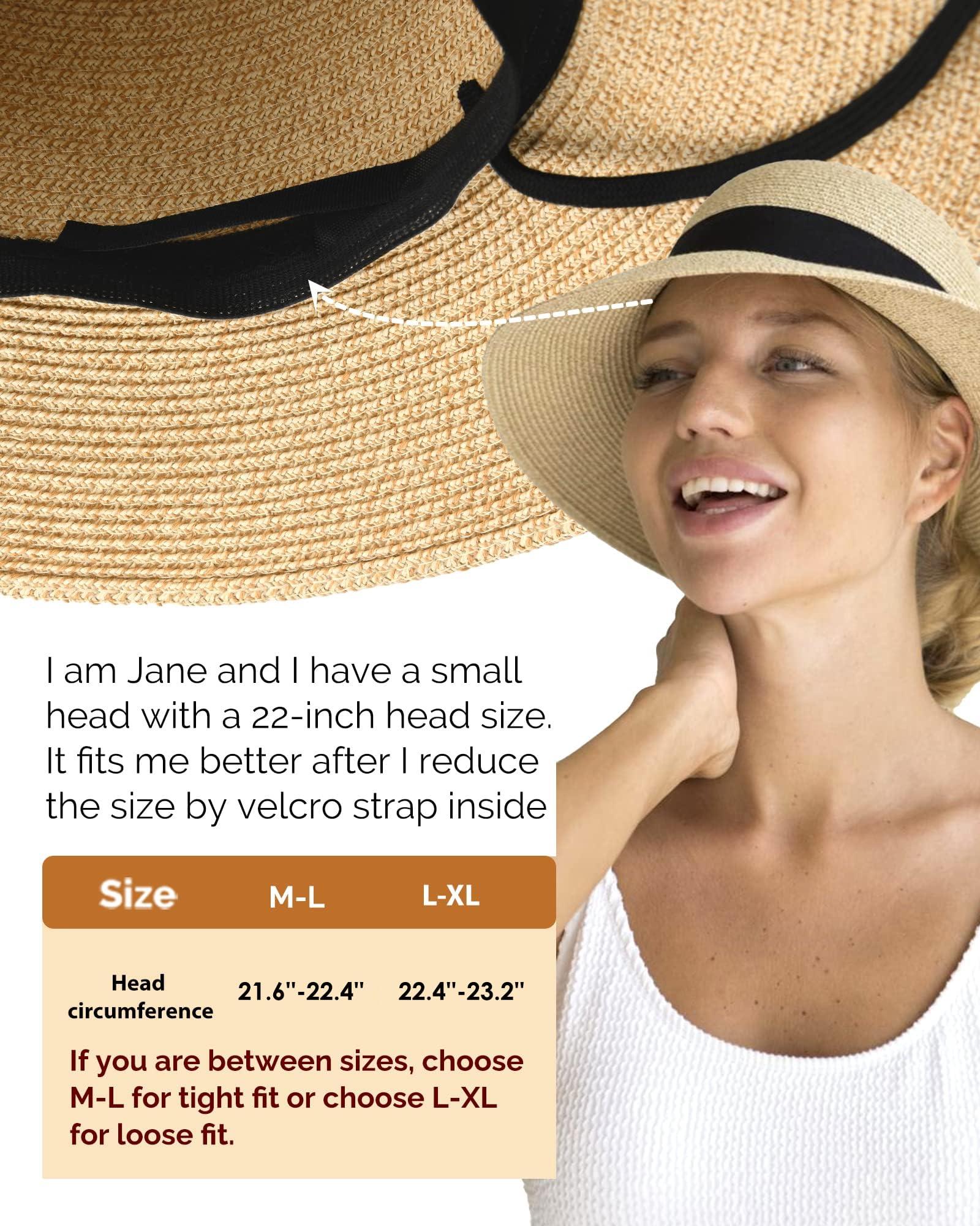 FURTALK FURTALK Womens Beach Sun Straw Hat UV UPF 80+ Travel Foldable Brim Summer UV Hat Black