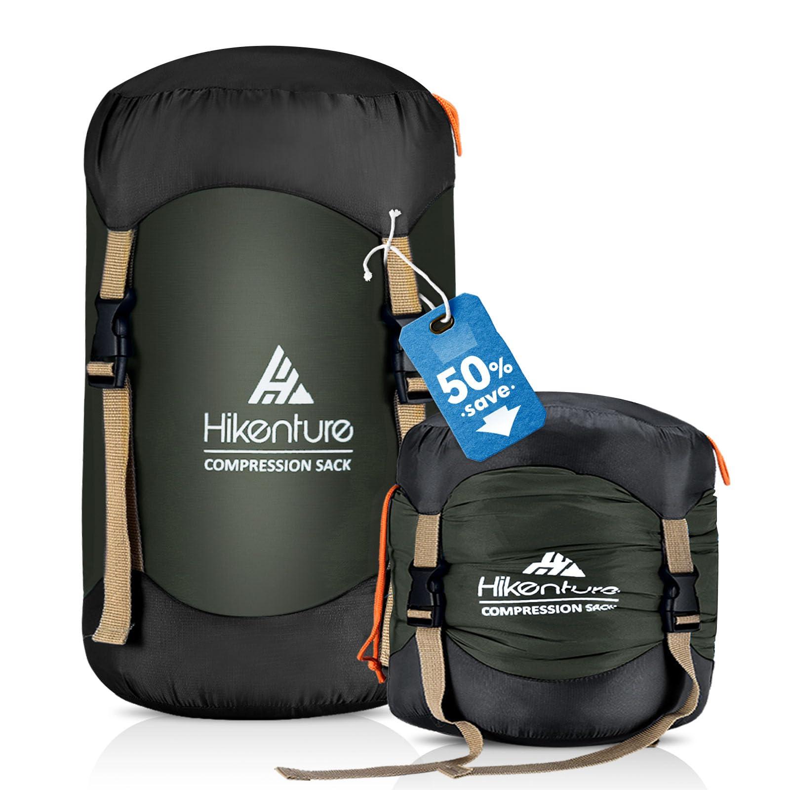 Hikenture Hikenture Compression Sack for Sleeping Bag, Upgrade Anti-Tear Nylon Sleeping Bag Stuff Sack, 10L/14L/20L/30L Water-Resistant Compression Bag, Storage Bag (Dark Green, 20L)