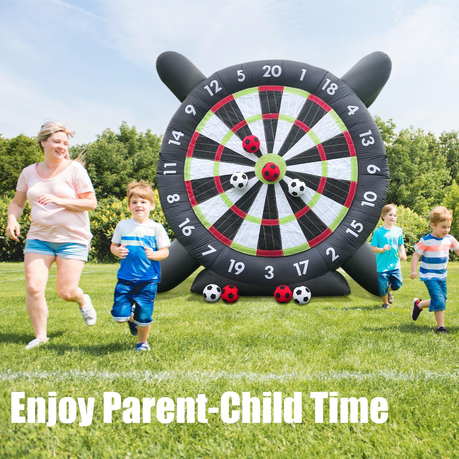 Okayego 10FT Giant Inflatable Soccer Dart Board Backyard Games - with 370w Blower, 8 Soccer Balls - Large Kick Football Target Dartboard for Outdoor Yard Lawn Family Adults (Black)
