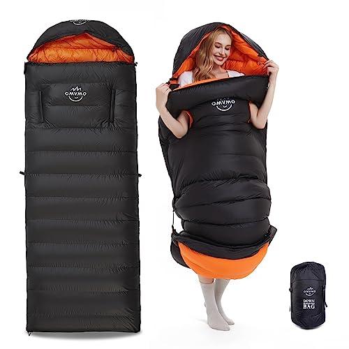OMVMO OMVMO 0 20 Degrees F Down Sleeping Bag for Adults,4 Season Envelope Down Fiber Sleeping Bag for Backpacking Camping,Wearable Sleeping Bag with Arm Holes,Move Freely While Wearing.Ultralight,Compact.