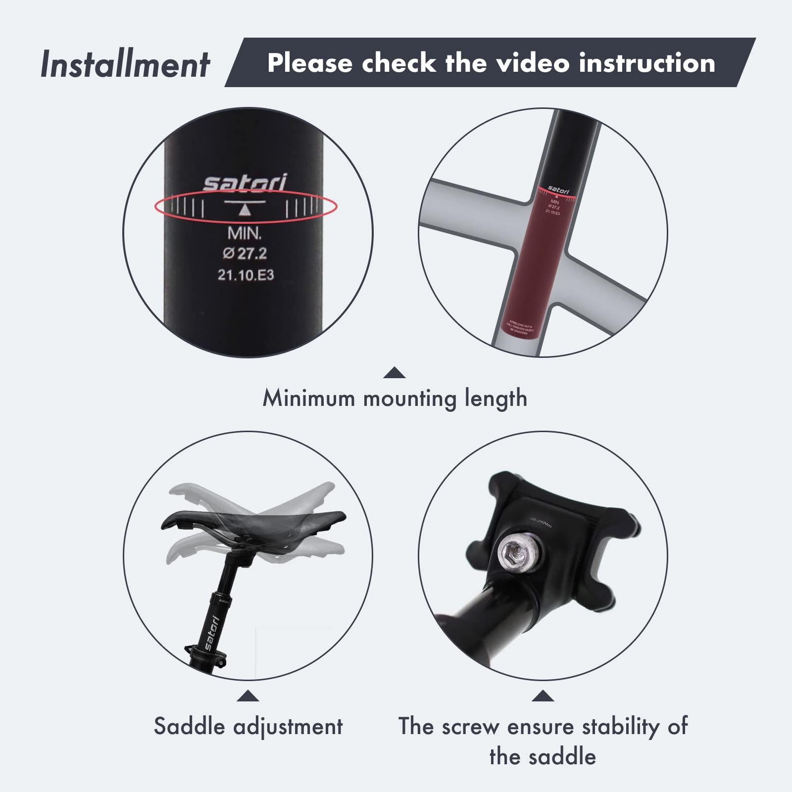 DJC Components DJC Satori Bike Suspension Seatpost Shock Absorber Damper Seat Post 27.2 28.6 30 30.4 30.9 31.6mm Solo(30mm black)