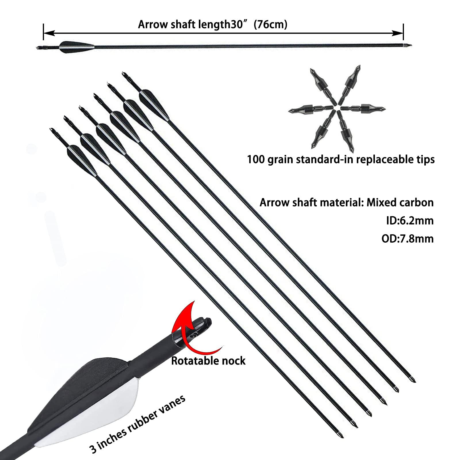 OBTOUTDOOR Black Hunter Recurve Bows Hunting Bow and Arrow for Adults Archery Bow 60\" 20-55 lbs Right Hand Aluminium Alloy Riser with Carbon Arrows Arrow Quiver for Shooting Competition (55 lbs)