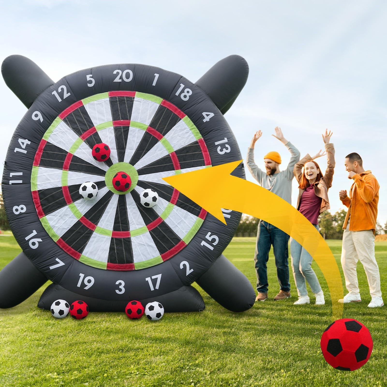 Okayego 10FT Giant Inflatable Soccer Dart Board Backyard Games - with 370w Blower, 8 Soccer Balls - Large Kick Football Target Dartboard for Outdoor Yard Lawn Family Adults (Black)