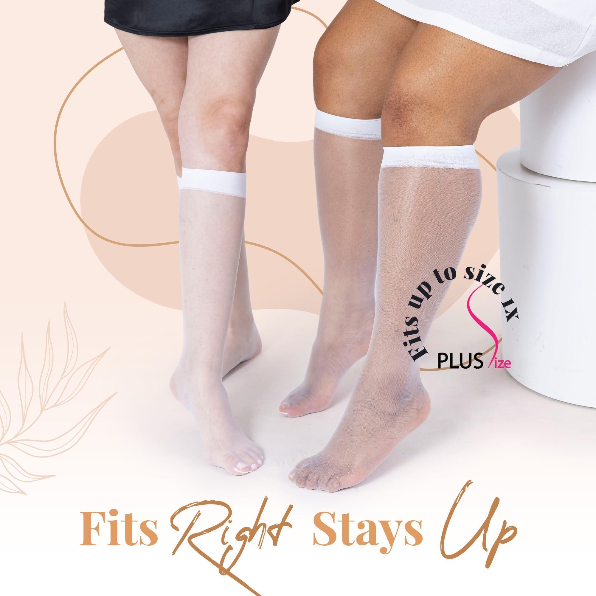 Silky Toes Silky Toes Sheer Knee High Stockings for Women, 6 Pairs Nylon Trouser Socks, White, Queen