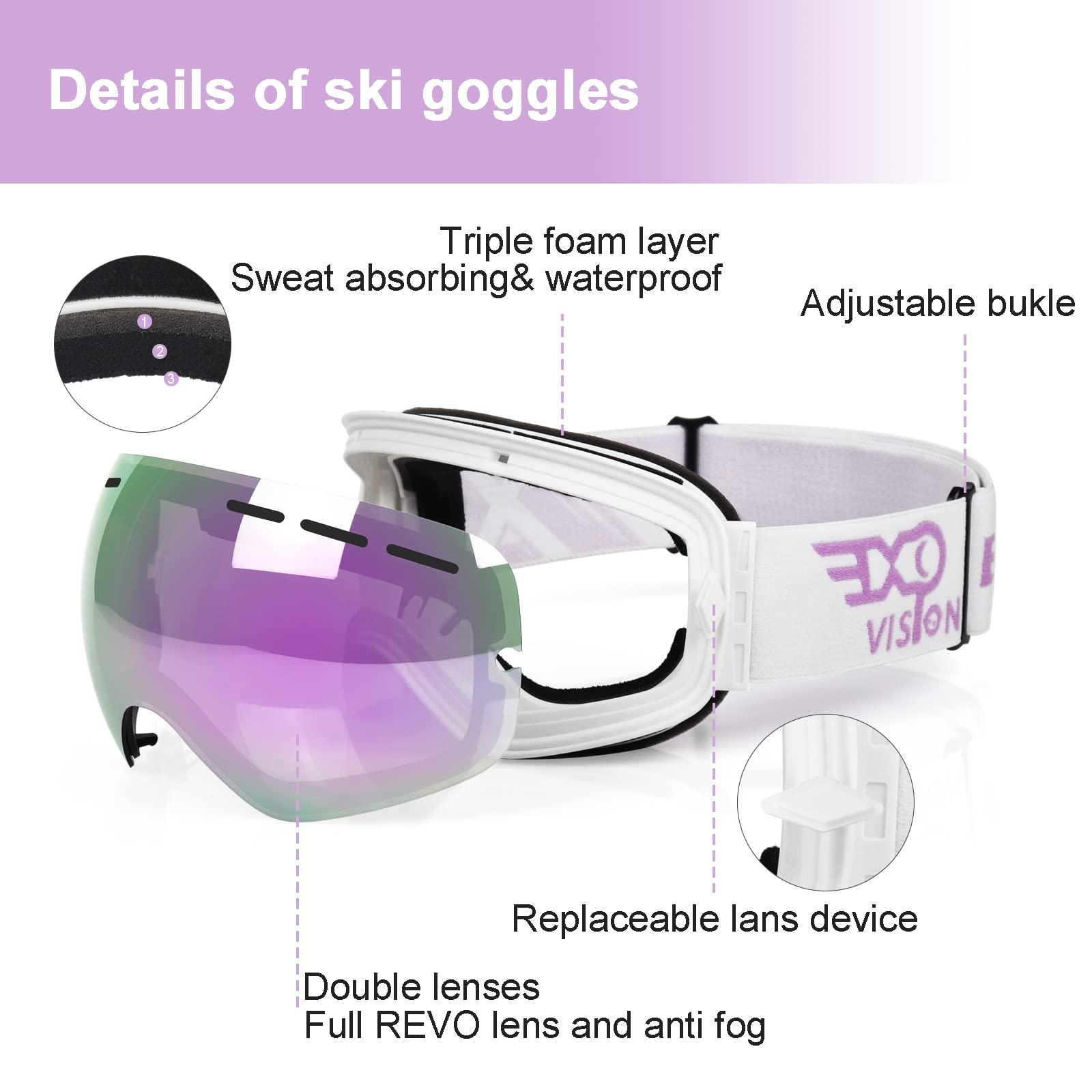 EXP VISION EXP VISION Snowboard Ski Goggles Men Women Youth, Anti Fog OTG Winter Snow Goggles Spherical Detachable Lens (Cherry)